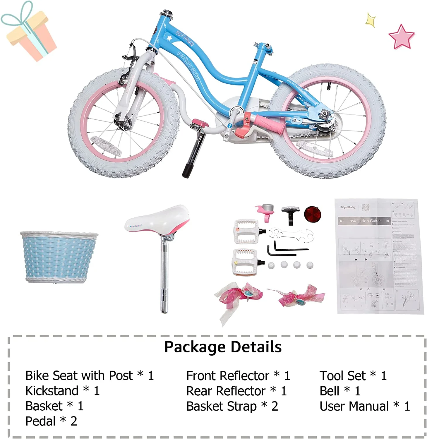 RoyalBaby Stargirl Kids Bike 20 Inch Girls Bicycle for Children with Kickstand Basket Blue - Womvr
