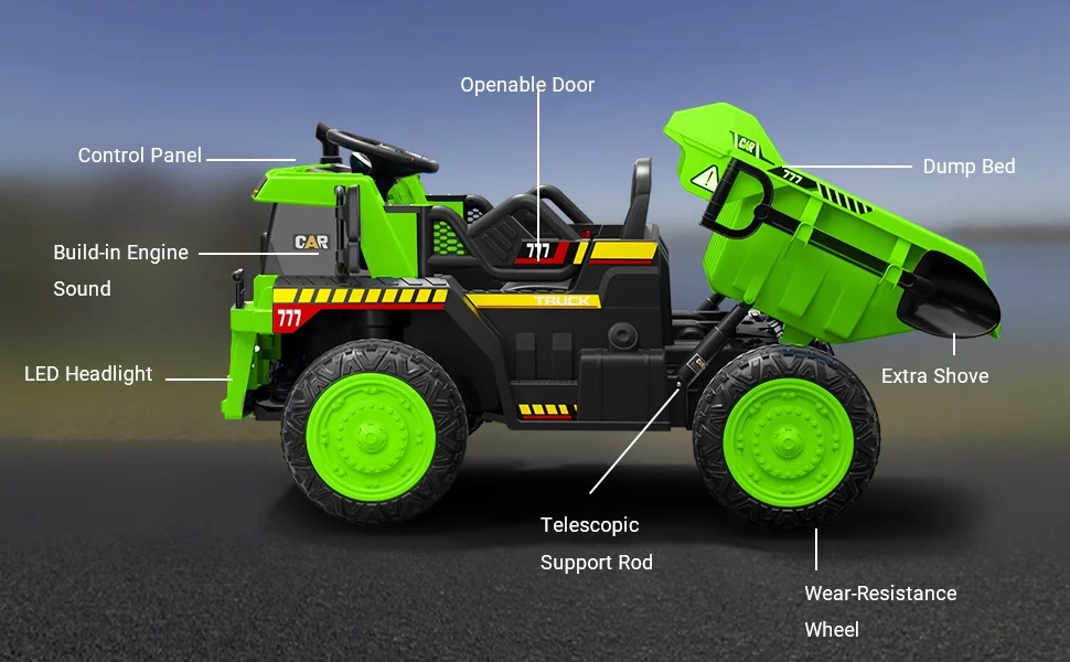 TOKTOO 12Volt Powered Ride on Toy Car for Girls Boys, Dump Truck w/ Electric Dump Bed, Remote Control, Music Player, 1 Seater Electric Car-Ochre Yellow - Womvr