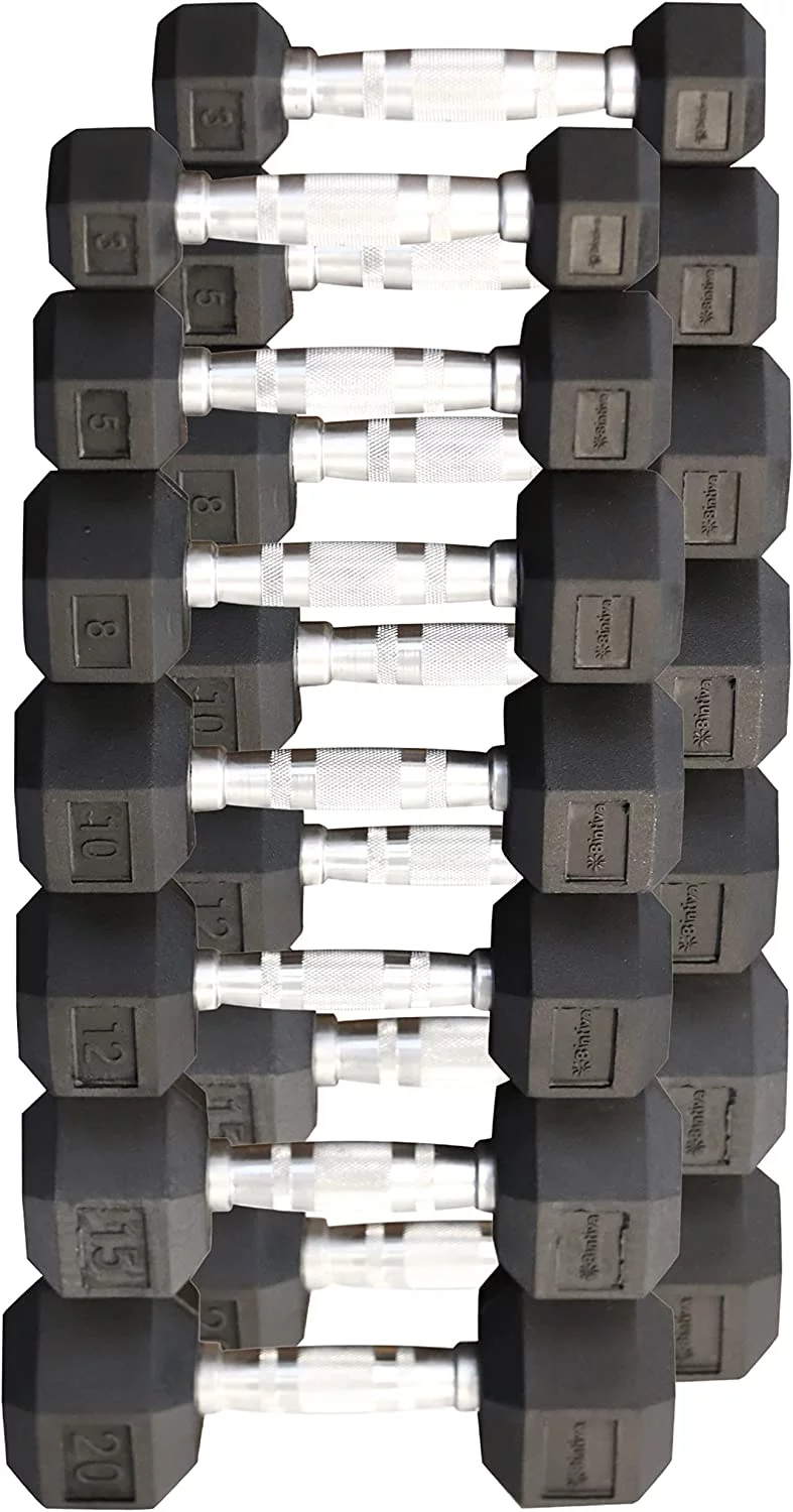 Rubber Coated Hexagon Dumbbells - Pairs - Encased Hand Weights for Men and Women - Womvr