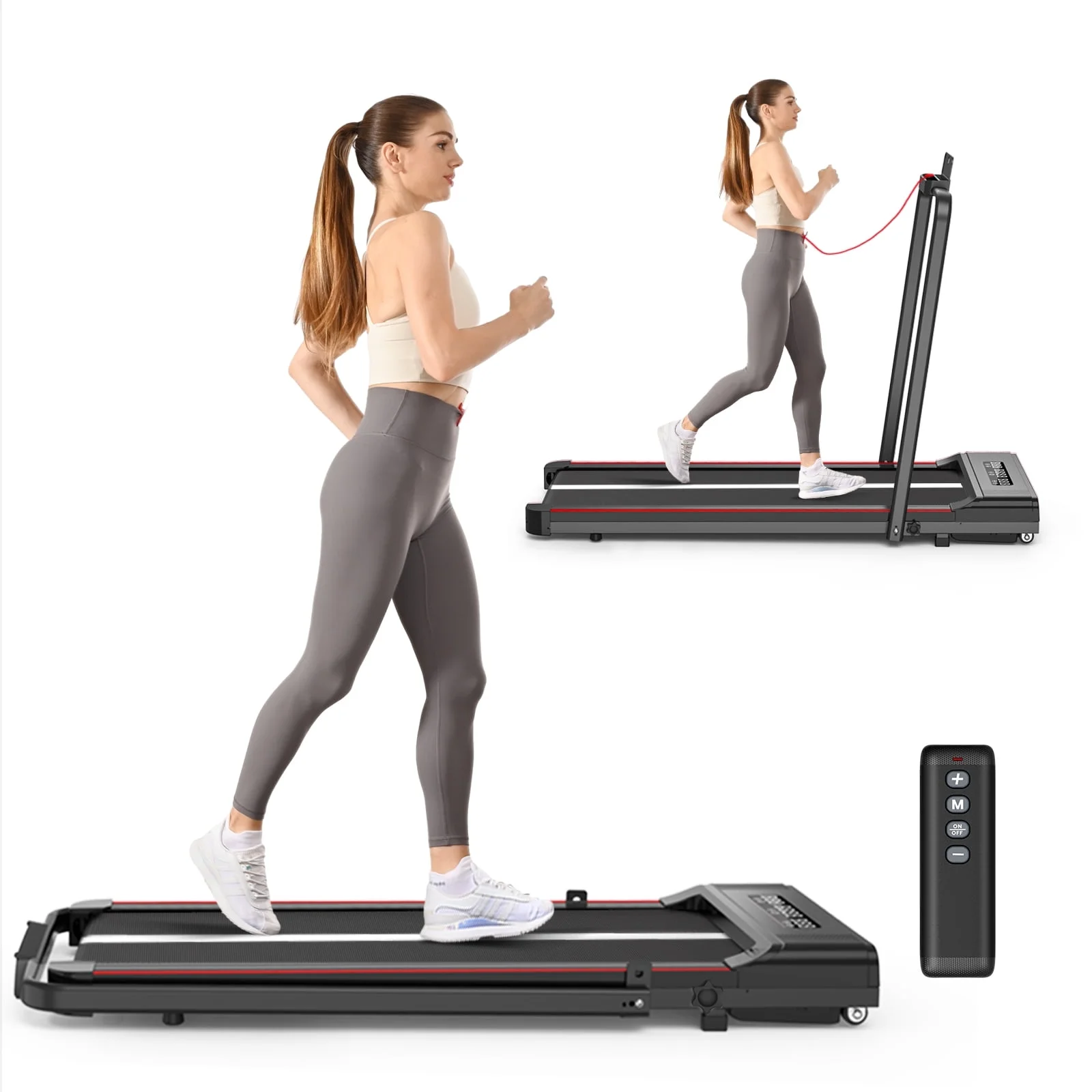 Home Fitness Code Foldable Treadmill with Bluetooth Speaker, 3HP Under Desk Treadmills for Home - Womvr