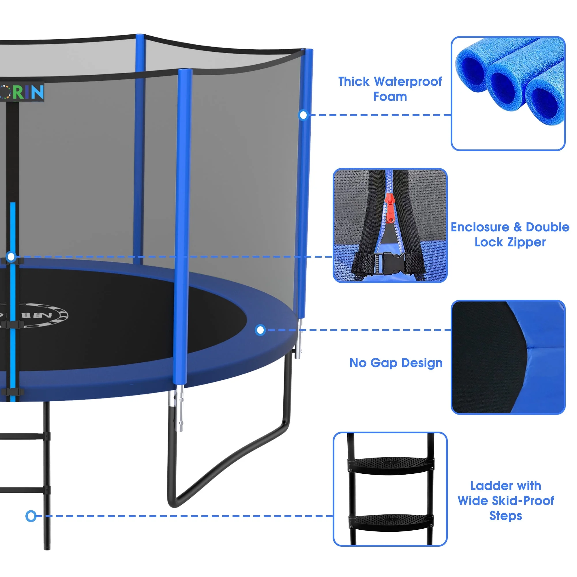 YORIN Trampoline for 2-3 Kids, 8 FT Trampoline for Adults with Enclosure Net, Ladder, Light, 800LBS Weight Capacity Outdoor Round Recreational Trampoline, Heavy Duty Trampoline - Womvr