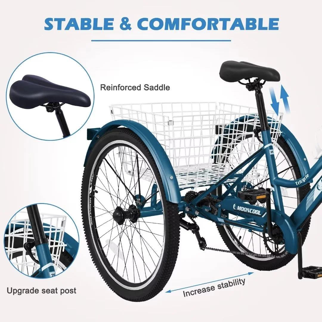 Docred Adult Tricycle, 7 Speed Three Wheel Mountain Bike, 24/26/27.5 inch Adults Trikes ,Load capacity 420 lbs - Womvr