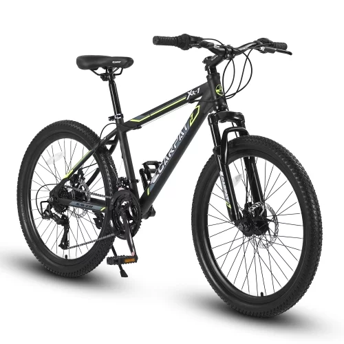 24 Inch Mountain Bike Boys Girls, Steel Frame, Shimano 21 Speed Mountain Bicycle with Daul Disc Brakes and Front Suspension - Womvr
