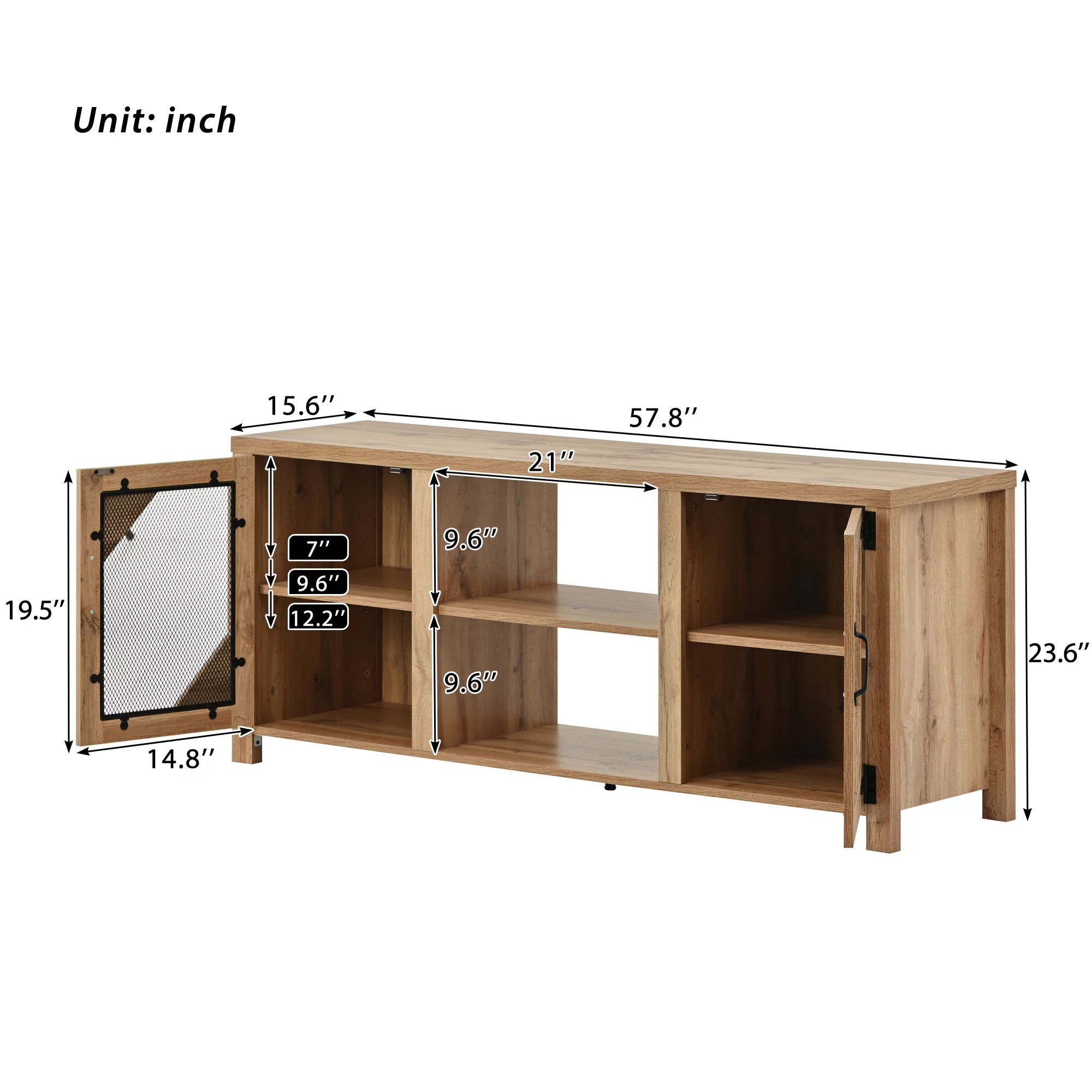 SYNGAR TV Stand for 65 inch TV, Modern TV Console Table Stand with 2 Door Cabinet, Living Room TV Table Stand Buffet Cabinet with Adjustable Storage Shelves, 60