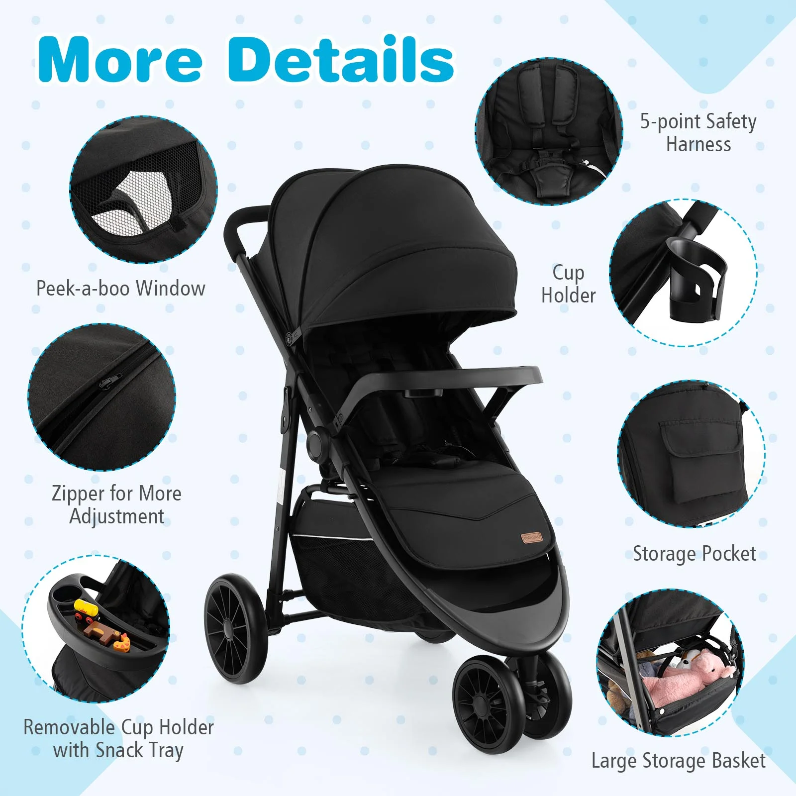 Baby Jogging Stroller Jogger Travel System w/Adjustable Canopy for Newborn Grey - Womvr