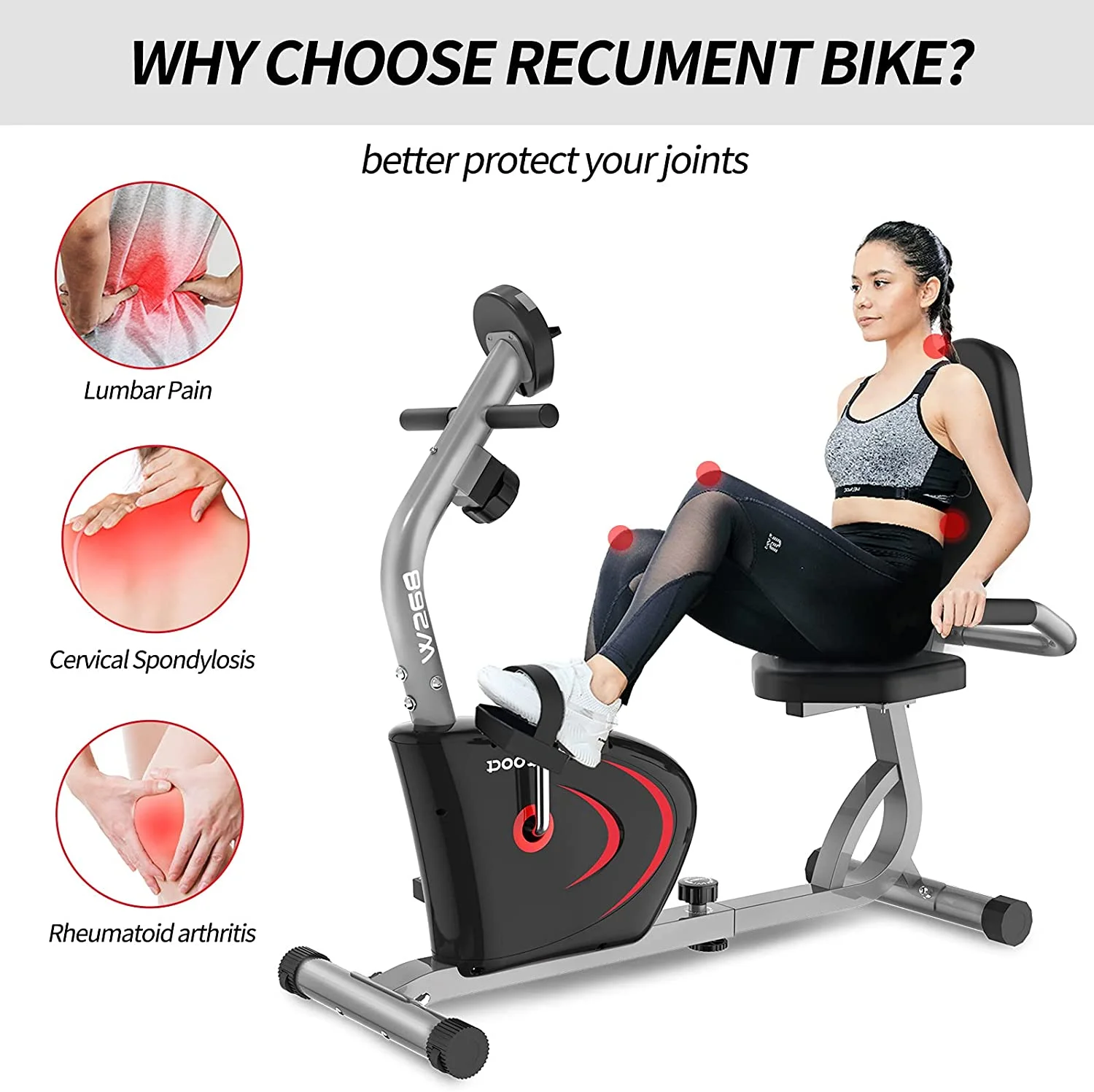 Pooboo Recumbent Exercise Bikes Sit Down Stationary Bicycle Magnetic Resistance Indoor Cycling Bike 360lb - Womvr