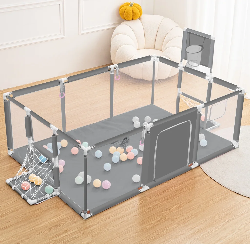 Baby Playpen,71x48inch Large Play Yard for Babies Toddlers, Sturdy Safety Baby Play Area, Gray - Womvr
