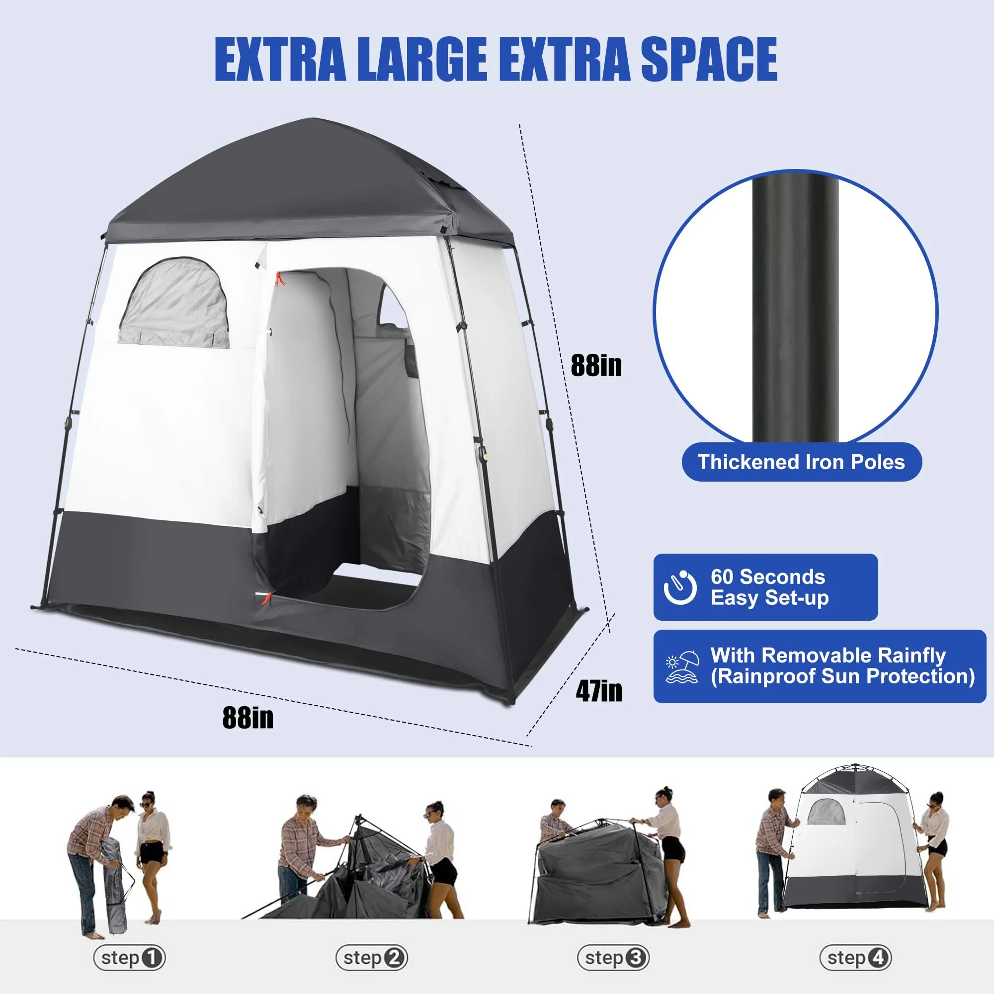 GVDV Camping Shower Tent Oversize Space Privacy Tent Portable Outdoor Shower Tents for Camping with Floor Changing Tent Dressing Room Easy Set Up Shower Privacy Shelter 2 Rooms Toilet Tent - Womvr