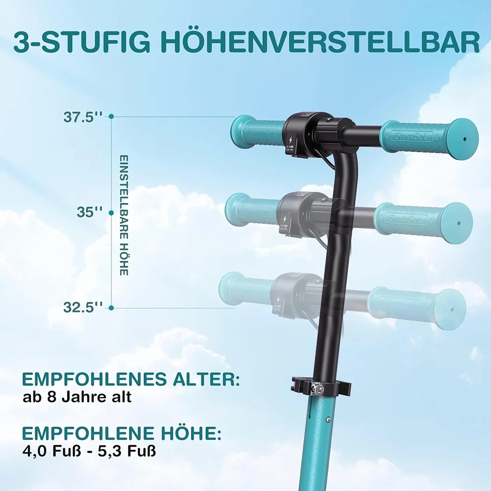 Electric Scooter for Kids, Foldable Scooter with Colourful Rainbow Light and LED Display, Adjustable Speed and Height Black - Womvr