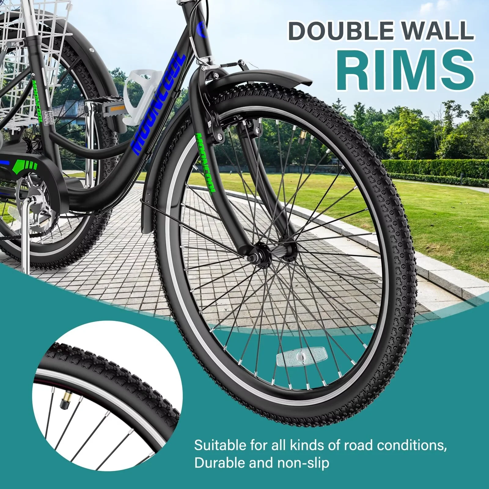 MOPHOTO 20/24/26 inch Adult Tricycle Folding 3 Wheel Cruiser Bikes 7 Speed, Portable and Foldable Trikes with Cargo Basket for Men & Women Outdoor Cycling, Purple - Womvr