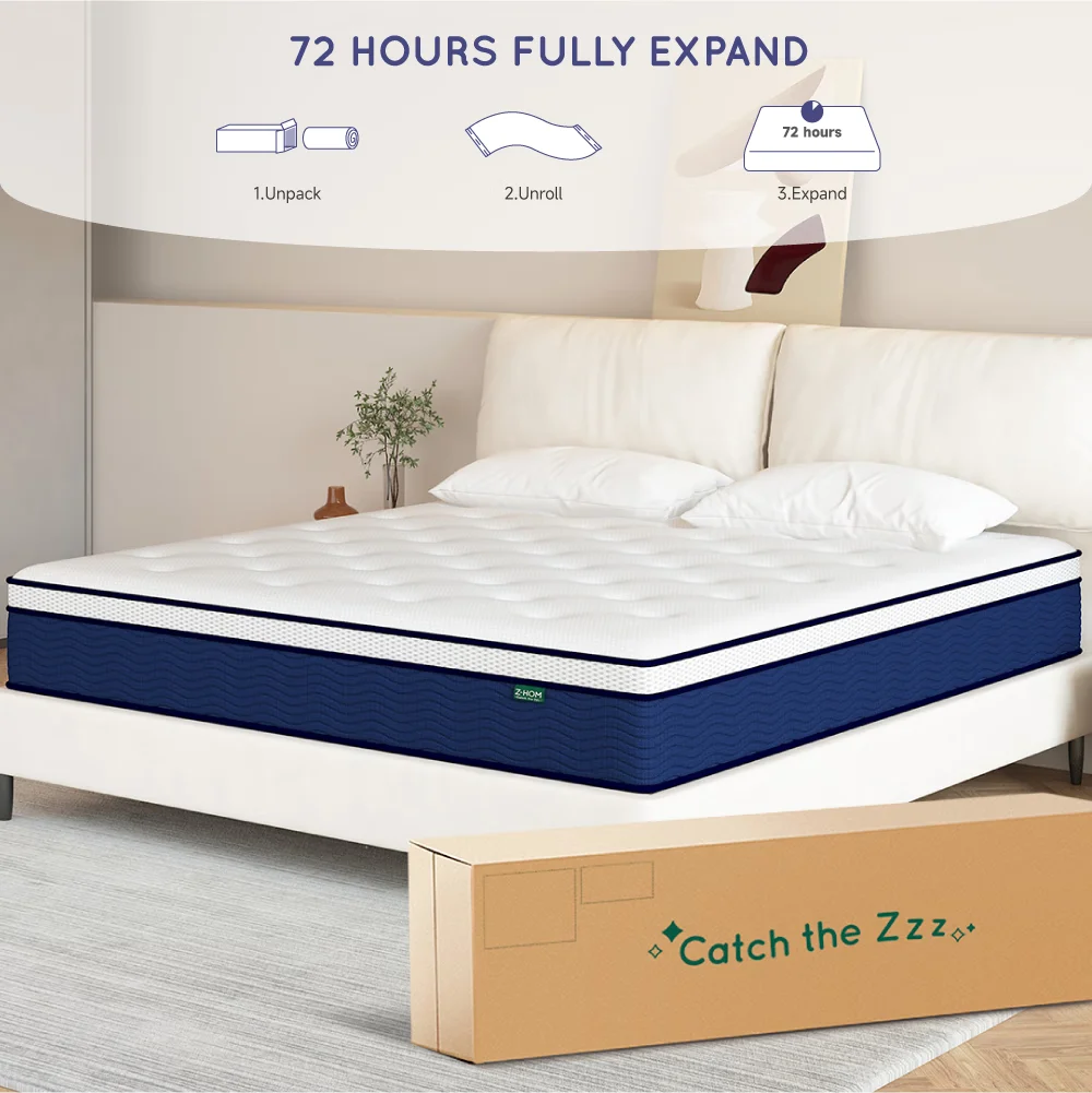 King Size Gel Memory Foam Mattress in a Box,12 inch Hybrid Mattress Cooling Medium Firm Bed with Individually Pocket Coils Innerspring,Z-HOM - Womvr