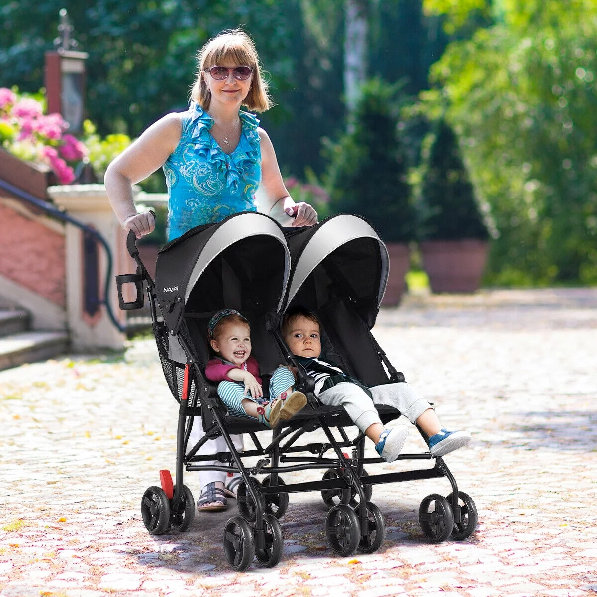 Baby-joy Foldable Twin Baby Double Stroller Kids Ultralight Umbrella Stroller Pushchair Black - Womvr