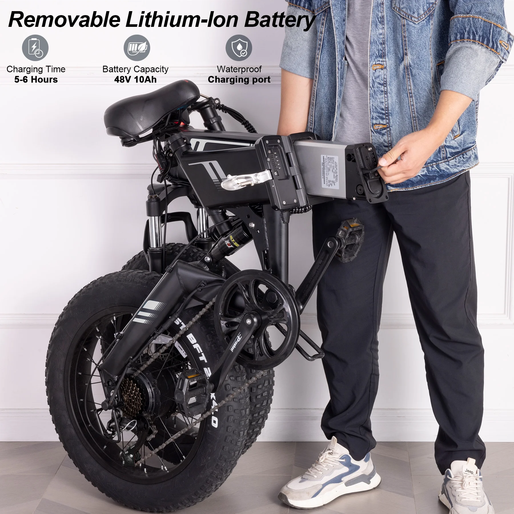 Wooken Electric Bike, 20''X4.0 Fat Tire Electric Bike for Adults, 500W 20MPH Foldable Electric Bicycle with 48V 10Ah Built-in Battery, Shimano 7 Speed Wheels Electric Bike, Dual Shock Absorber - Womvr