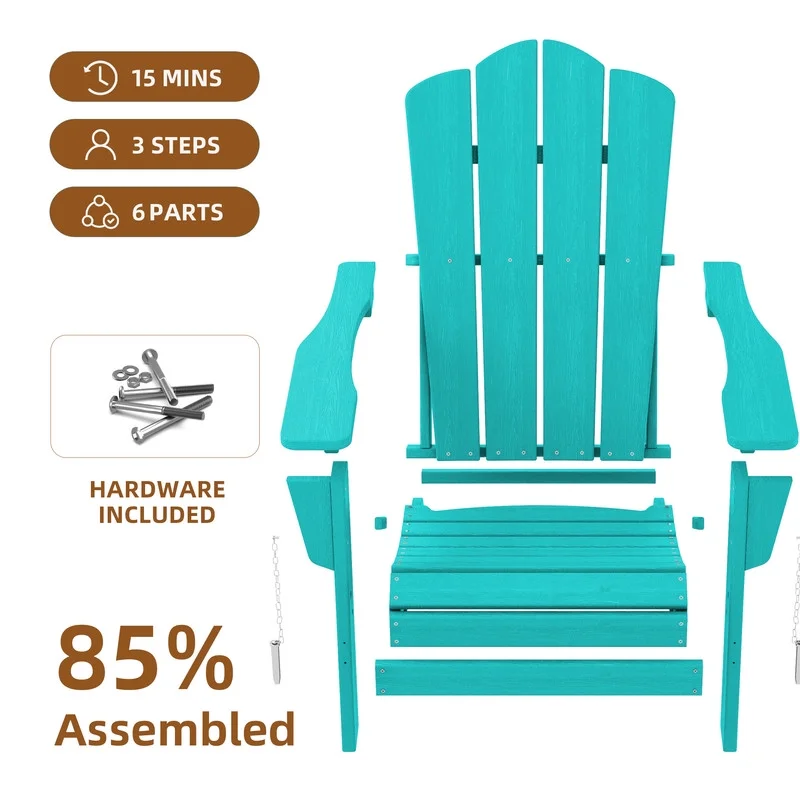 Outdoor Patio Folding HDPE Resin Adirondack Chair, Red - Womvr