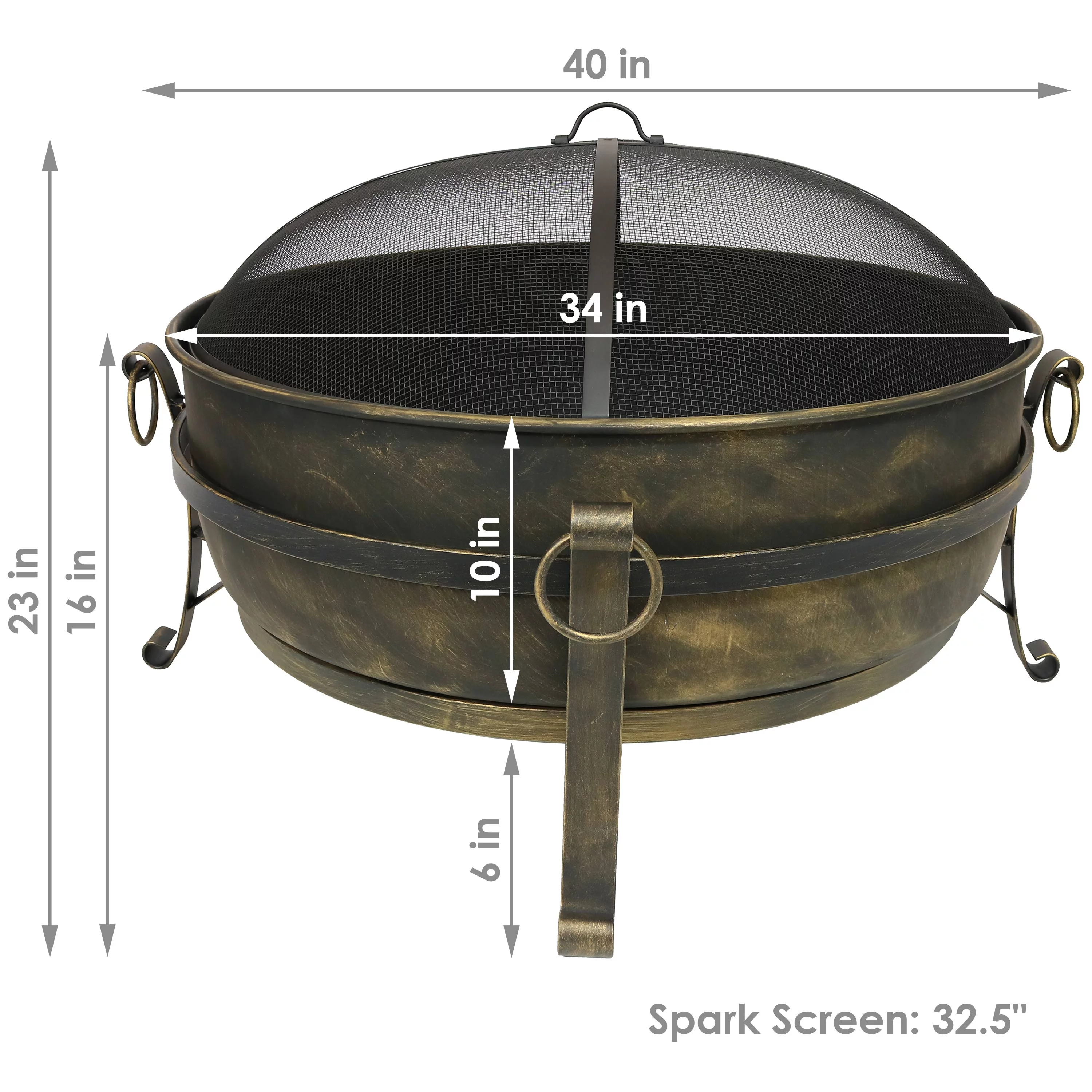 Sunnydaze Large Outdoor Cauldron Fire Pit with Spark Screen - 24