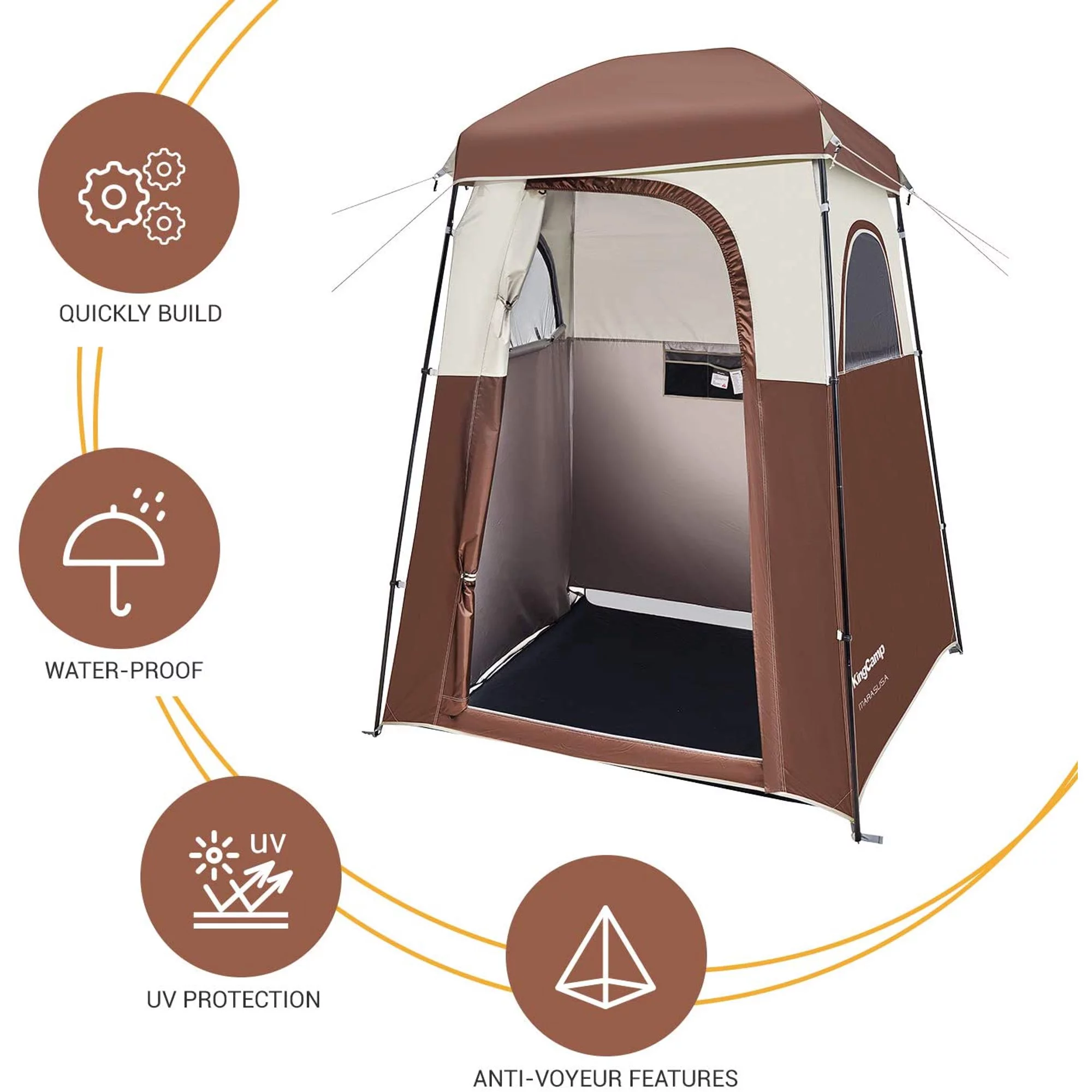 KingCamp Oversized Shower Tent Extra Wide 1 Room with Floor Waterproof Camping Privacy Shelter Easy Set Up Tent for Dressing Changing Toilets Tent, Coffee - Womvr