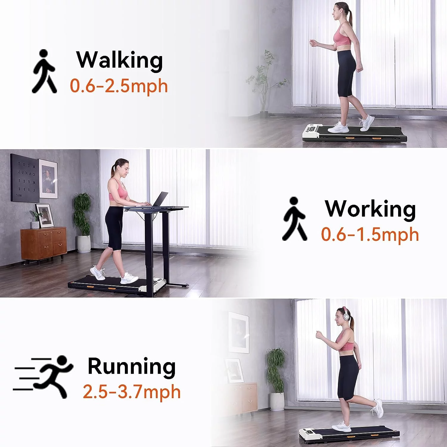 AMZFUN Under Desk Treadmill, Walking Pad 2 in 1 for Walking and Jogging (Black) - Womvr