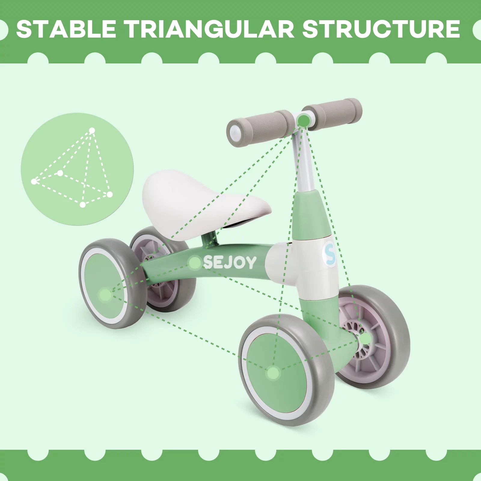 Sejoy Baby Balance Bike Children Walker for 1-3 Years Old Boys Girls 12-36 Months Kids Toddler First Bike 4 Wheels Riding Toys,First Birthday Gifts - Womvr