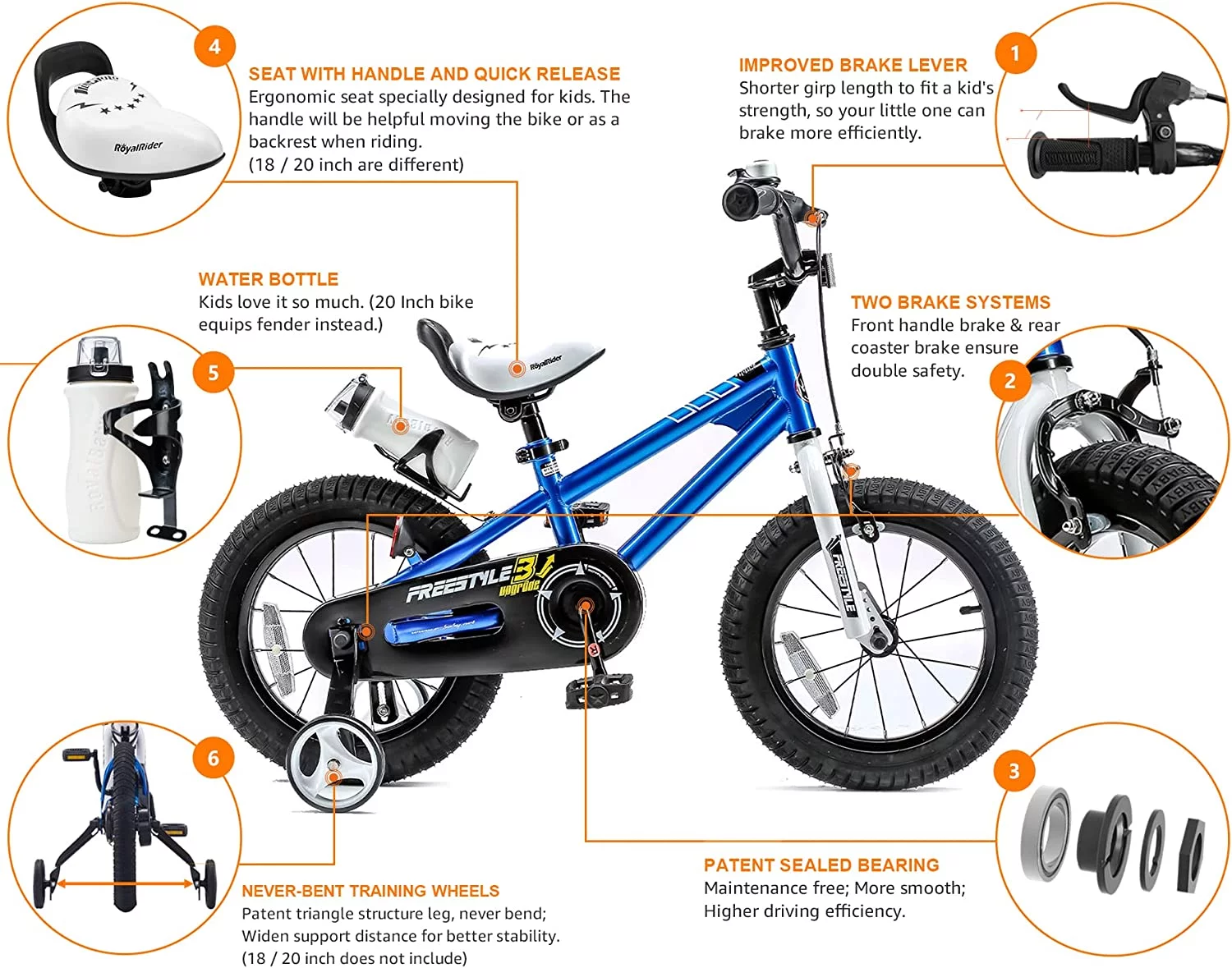 Royalbaby BMX Freestyle 18 In Kid's, Boys and Girls Bike with Two Hand Brakes, Blue - Womvr