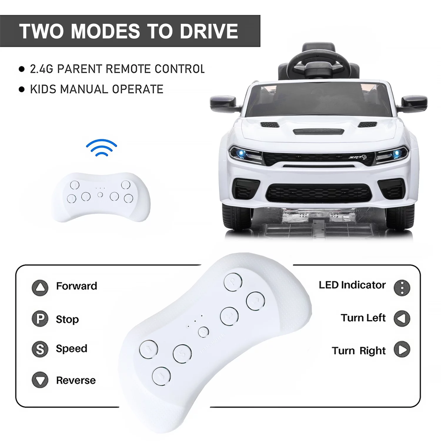 uhomepro Black 12 V Dodge Charger SRT Hellcat Battery Powered Ride on Cars with Remote Control, Bluetooth, LED Light and MP3 Player - Womvr