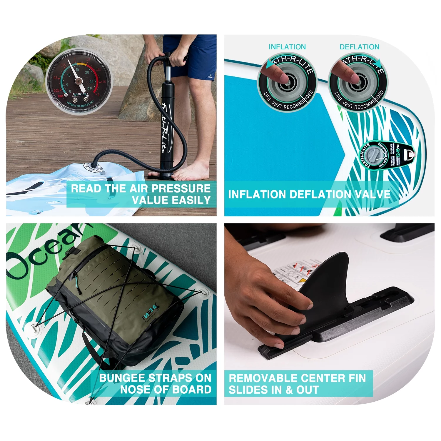 Feath-R-Lite Stand Up Inflatable Paddle Board, Sup Light Green Paddle Board 10'5''x33''x6'' (L/W/H),Adjustable Paddle Backpack Pump Accessories - Womvr