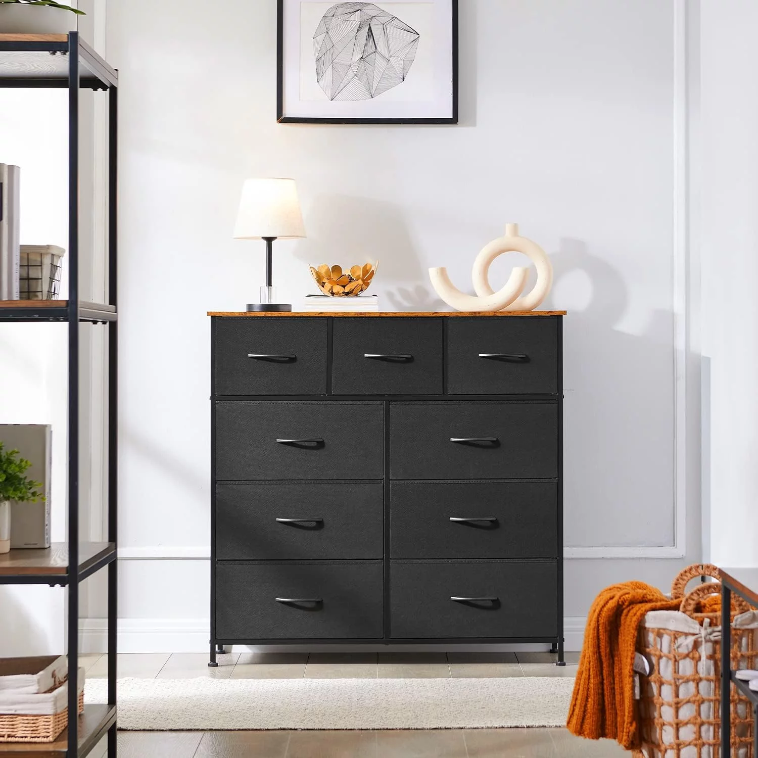Somdot Dresser, 9-Drawer Fabric Storage Tower for Bedroom, Nursery, Entryway, Closets, Tall Chest Organizer Unit with Large Capacity Fabric Bins - Womvr