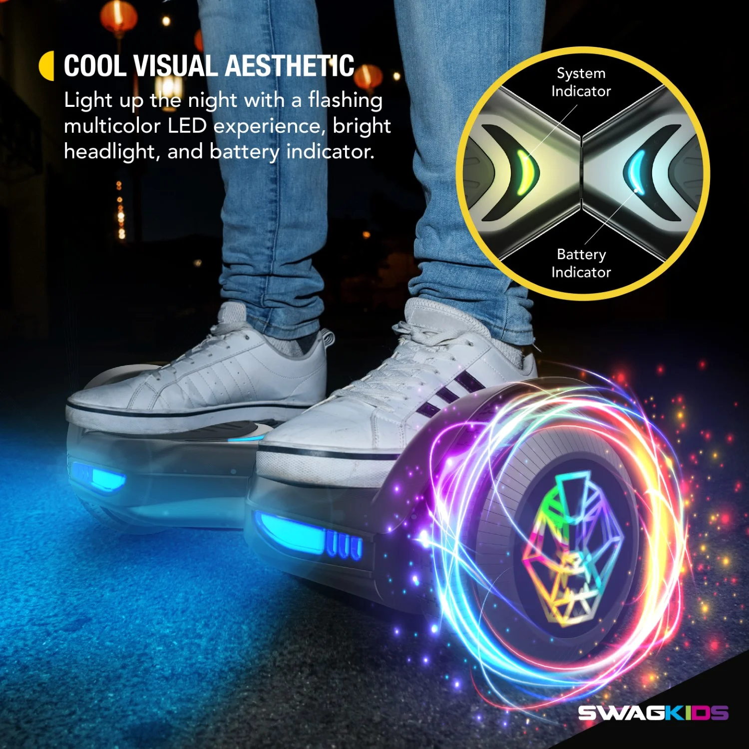 Swagtron Multicolor SwagBOARD EVO Freestyle Hoverboard Bluetooth Speaker Light-Up Wheels, 7 MPH Max Speed - Womvr