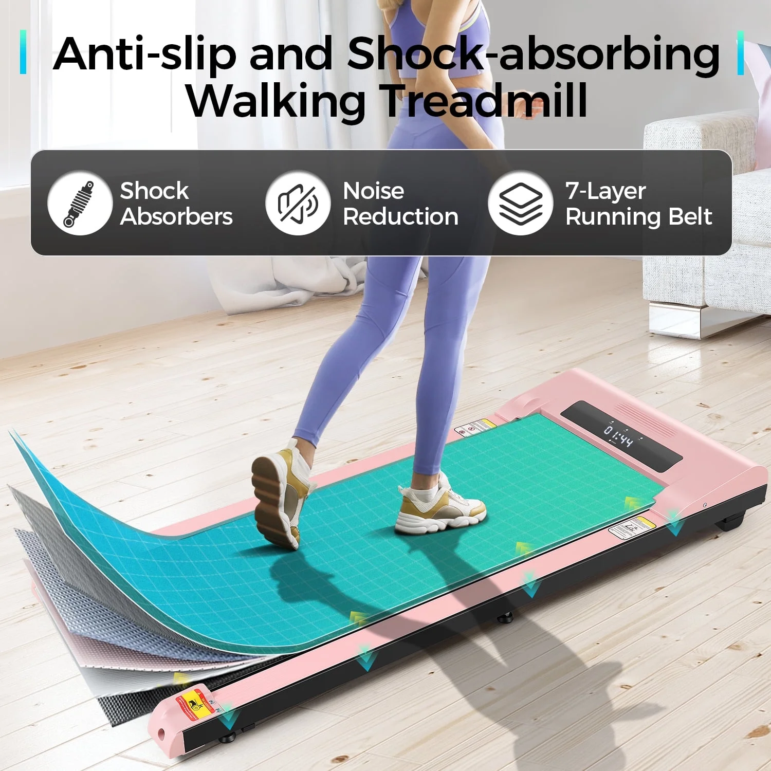 Adnoom Walking Pad Treadmill Under Desk Treadmills for Home,Smart App Remote Control 2.5HP Electric Jogging Running Machine with LED Display - Womvr