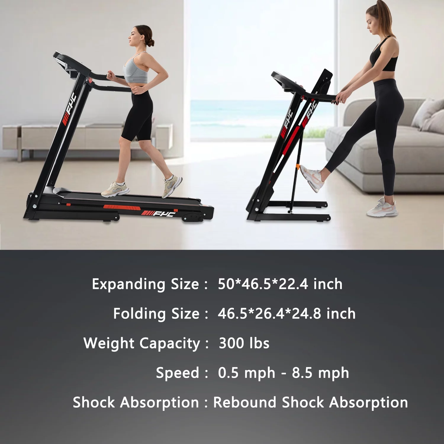 3.5HP Folding Incline Treadmill with 330 LB Capacity 15 Preset Programs MP3 Electric Walking Treadmill Machine For Home - Womvr