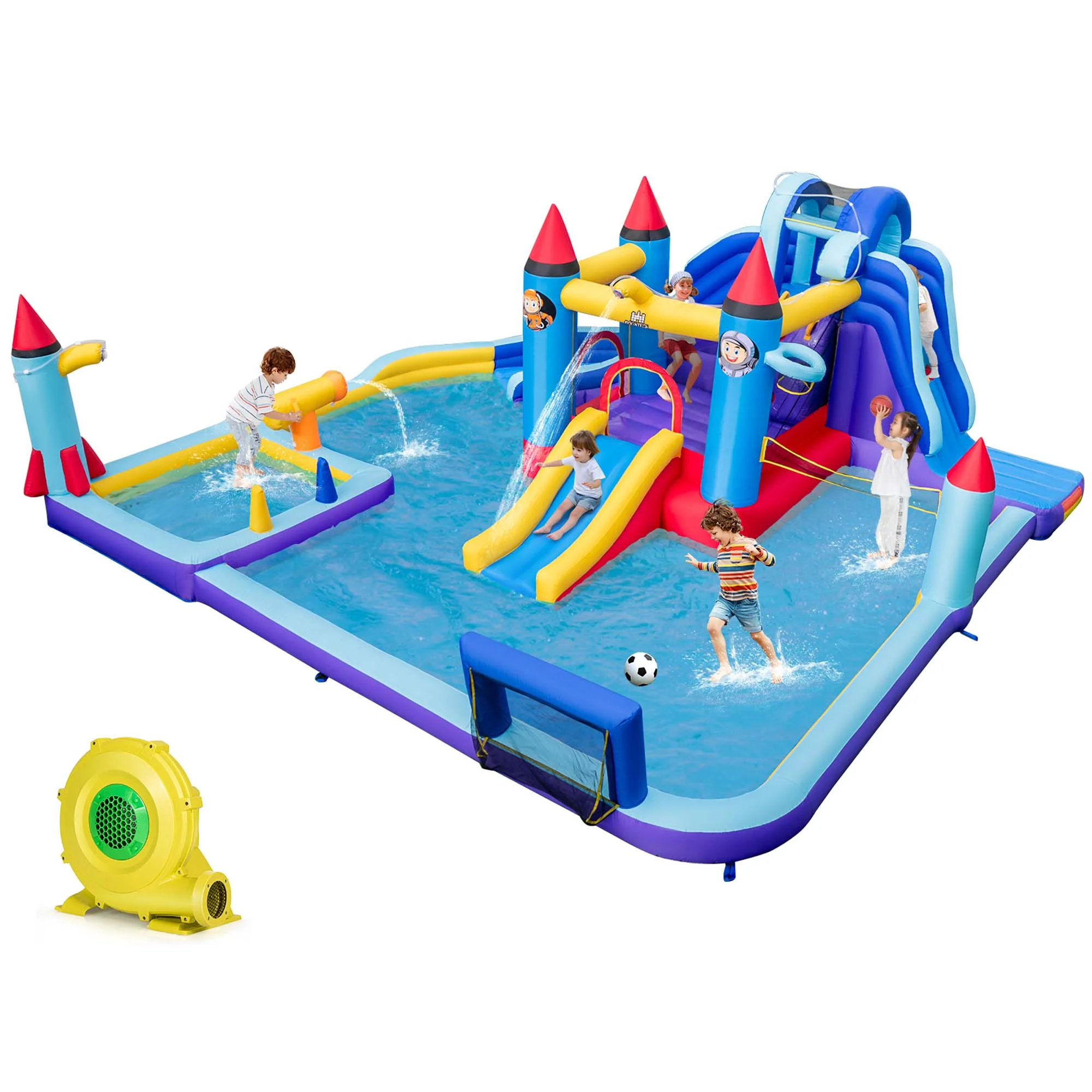 Costway Rocket Theme Inflatable Water Slide Park with 2 Slides Splash Pool without Blower - Womvr