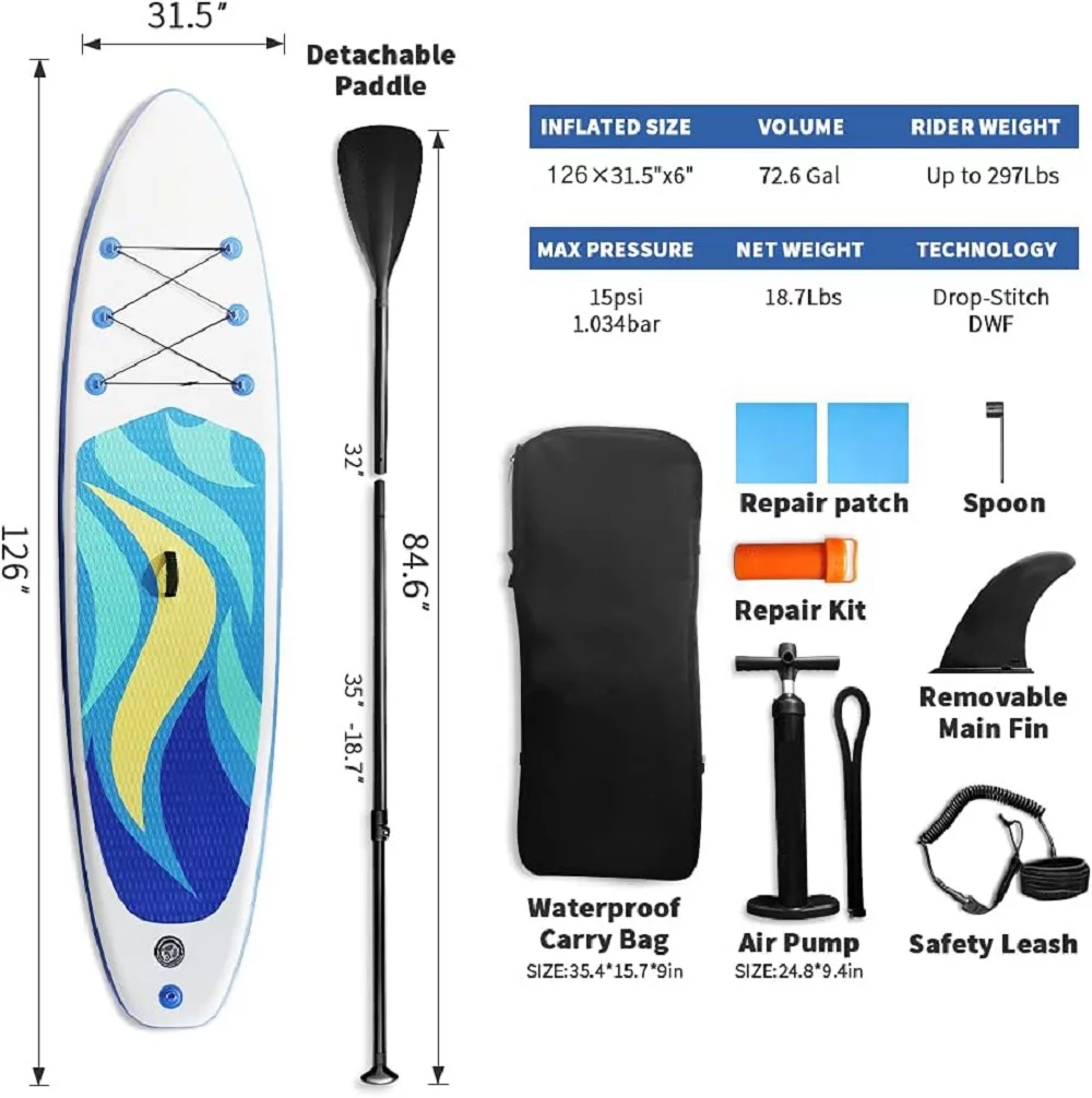 Seizeen Inflatable Paddle Board, 10.6FT Stand Up Paddle Board for Adults & Youth, Non-slip SUP Set with Paddle Pump Backpack Fin Accessories, Up to 300LBS - Womvr