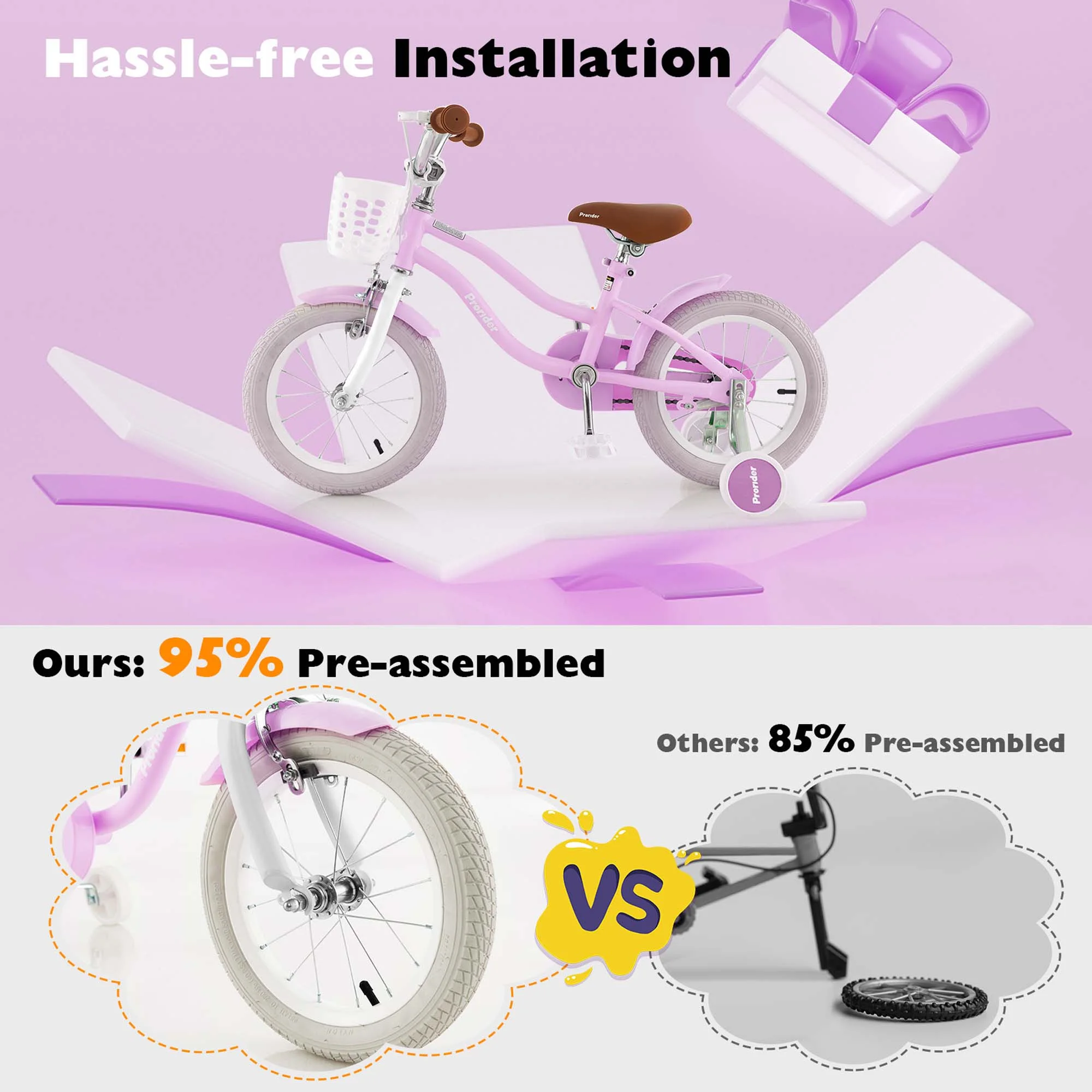 Costway 14'' Kid's Bike with Removable Training Wheels & Basket for 3-5 Years Old Pink - Womvr