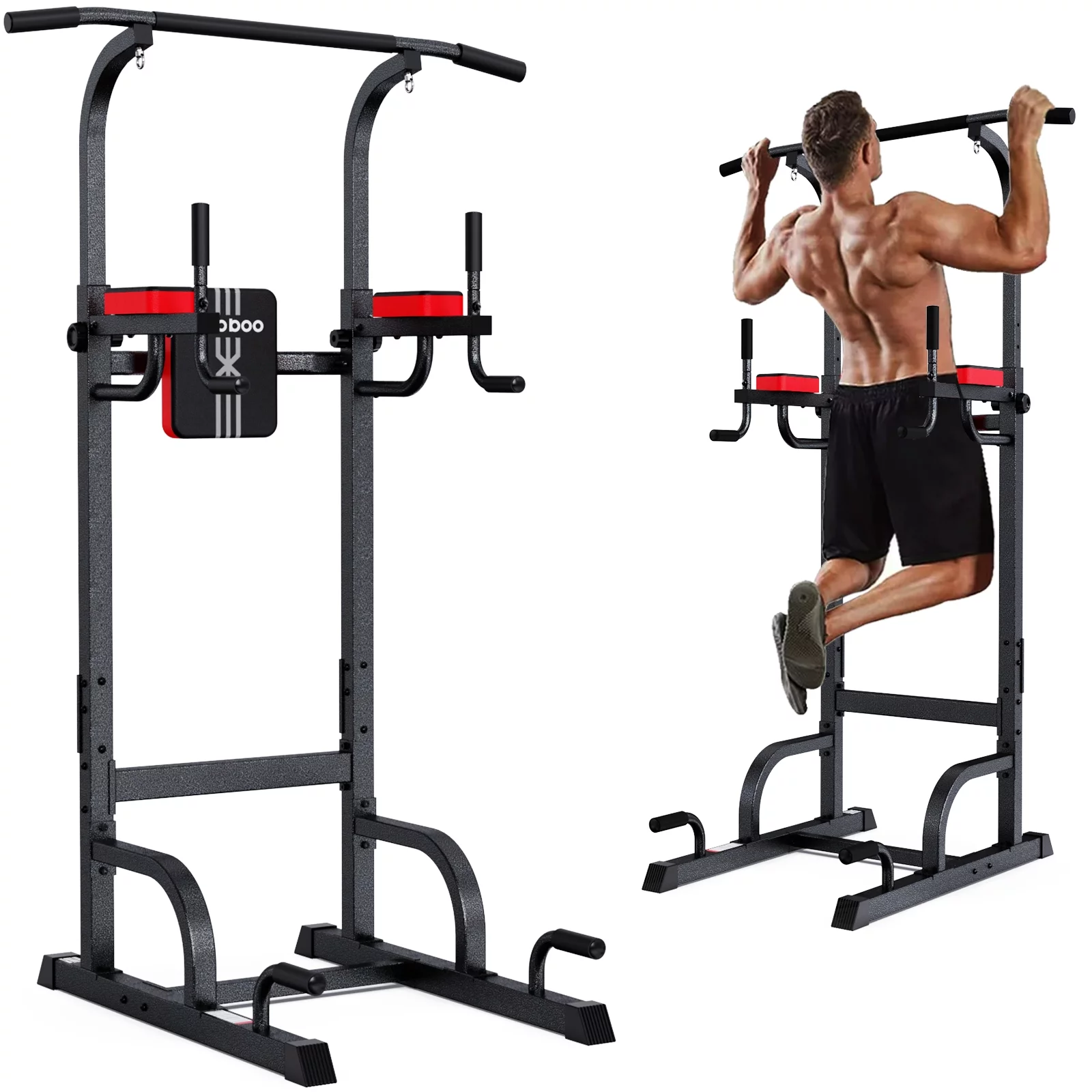 Pooboo Body Champ Multifunction Power Tower Dip Station Pull up Bar Power Rack for Home Gym Strength Training Workout Equipment Max Weight 480lbs - Womvr