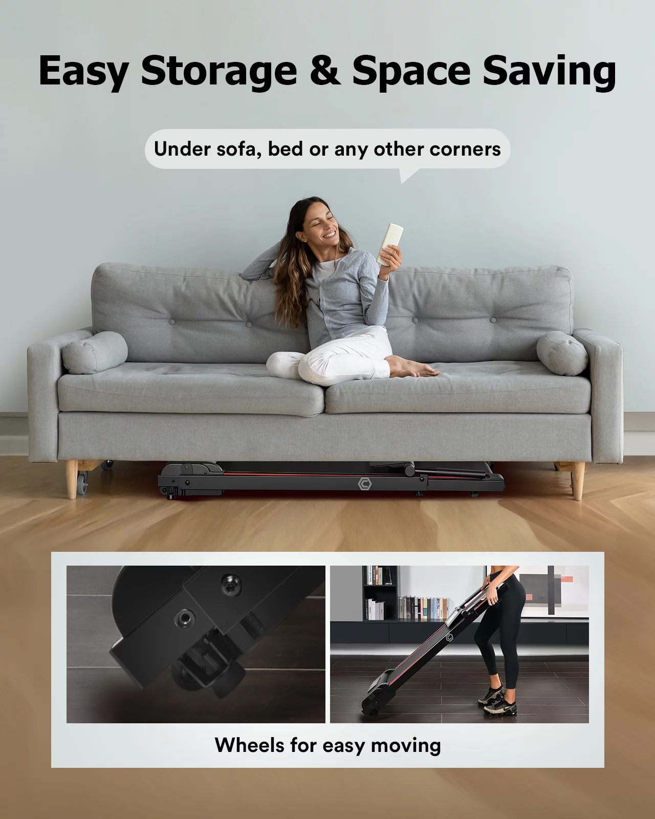 UREVO Folding Treadmill, 2.25HP Portable Mini Treadmills for Home Office, Compact Threadmill with 12 HIIT Modes, LCD Display, 265 lbs Capacity - Womvr