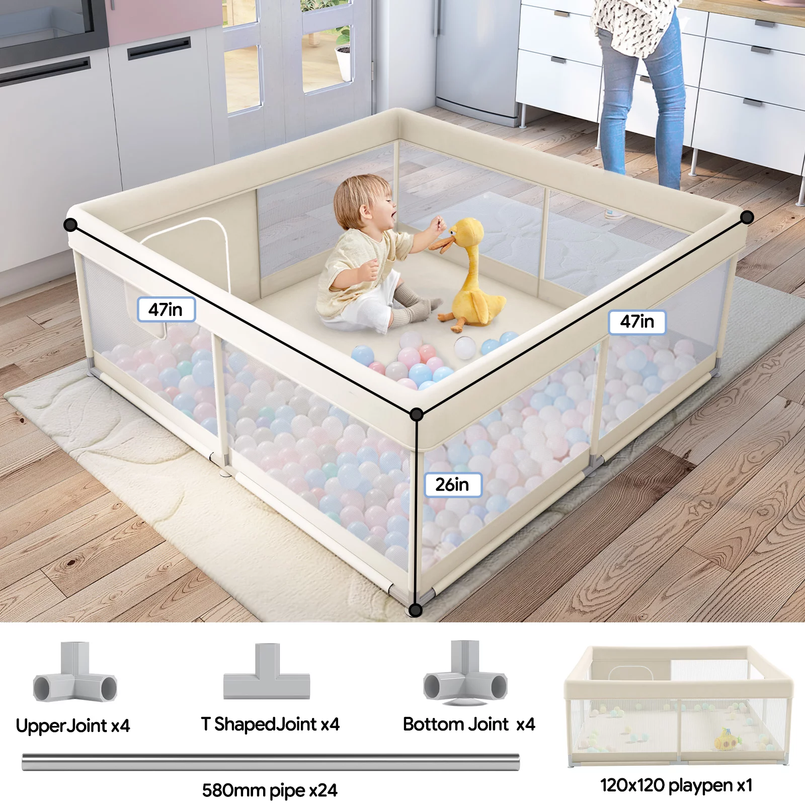 Pkinoicy 47x47inch Play Pen with Mat for Babies and Toddlers, Playpen with Mat, Baby Playpen with Mat, mall Baby Playpen with Mat - Womvr
