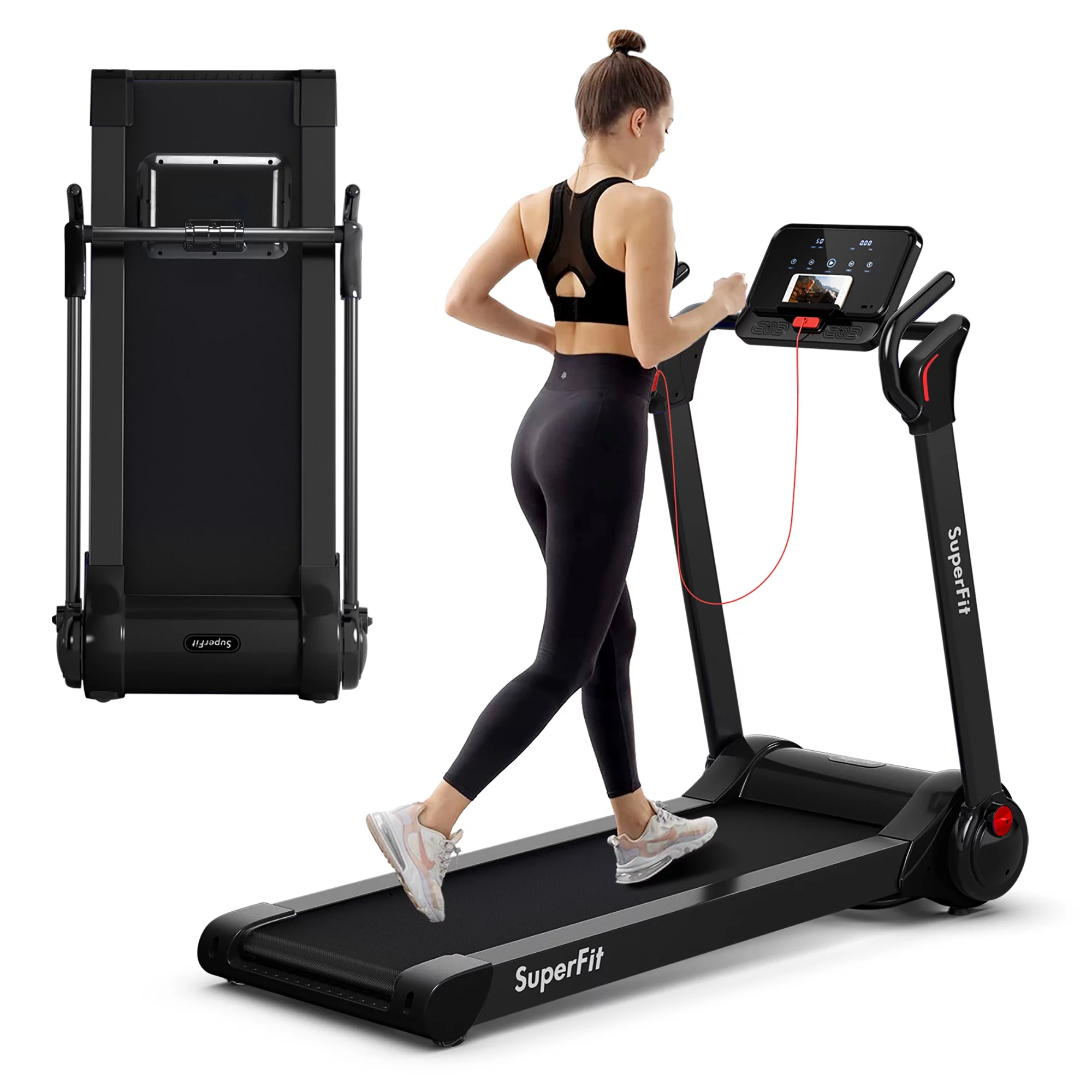 Superfit Folding 2.25HP Electric Treadmill Running Machine APP Control Bluetooth Black - Womvr