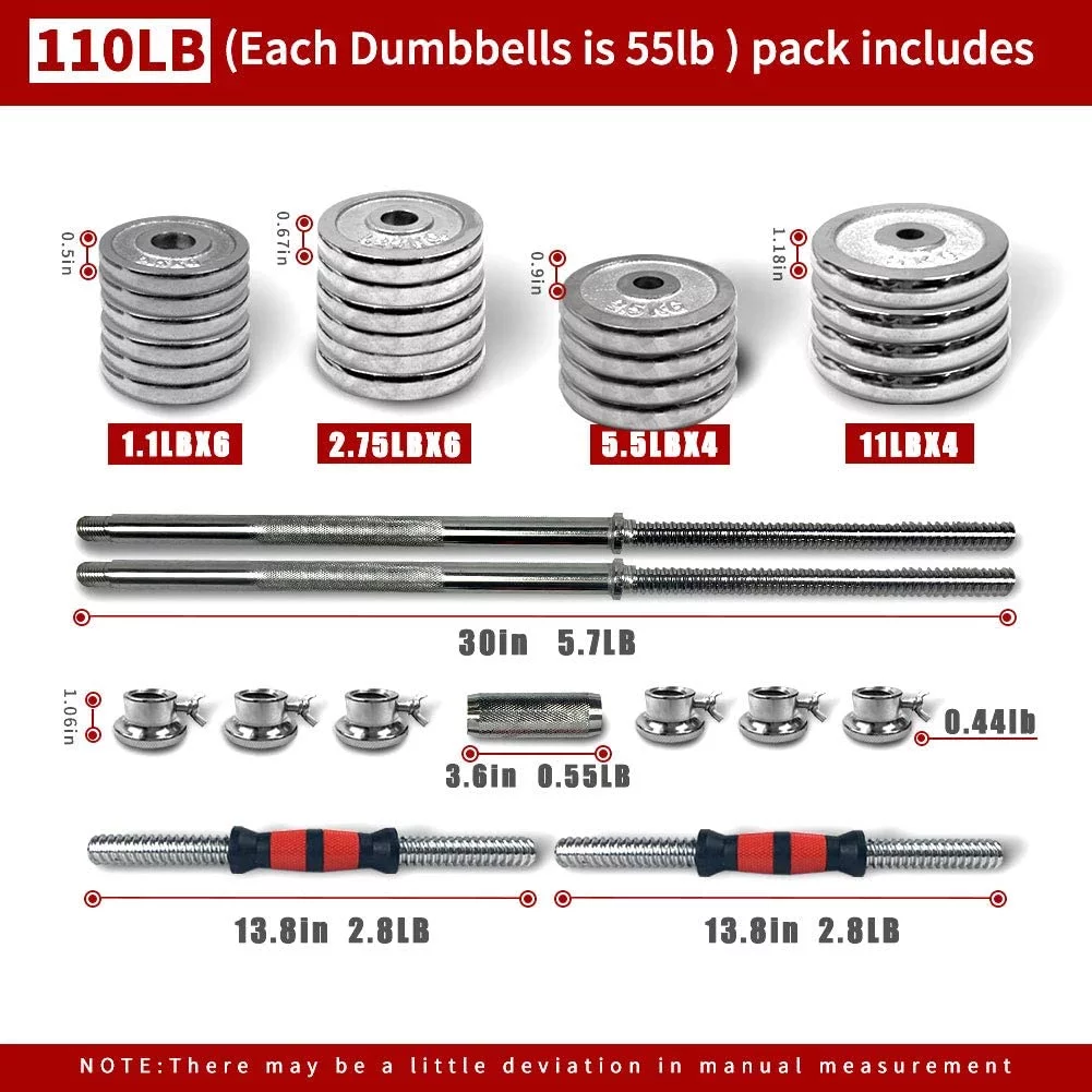 Adjustable Dumbbell Set Home Gym Cast Iron Barbell Sets with Carry Box 44lbs 66lbs 110lbs Office Bedroom Workout Dumbbells for Men and Women - Womvr