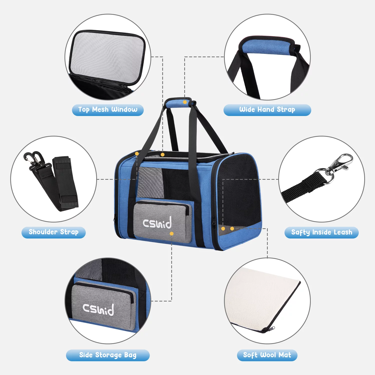 Cat Carrier, Soft Sided Cat Carriers for Large Small Medium Dogs Cats Under 25lbs, Foldable Pet Travel Carrier with a Bowl/Washable Pad, TSA Airline Approved, Blue - Womvr