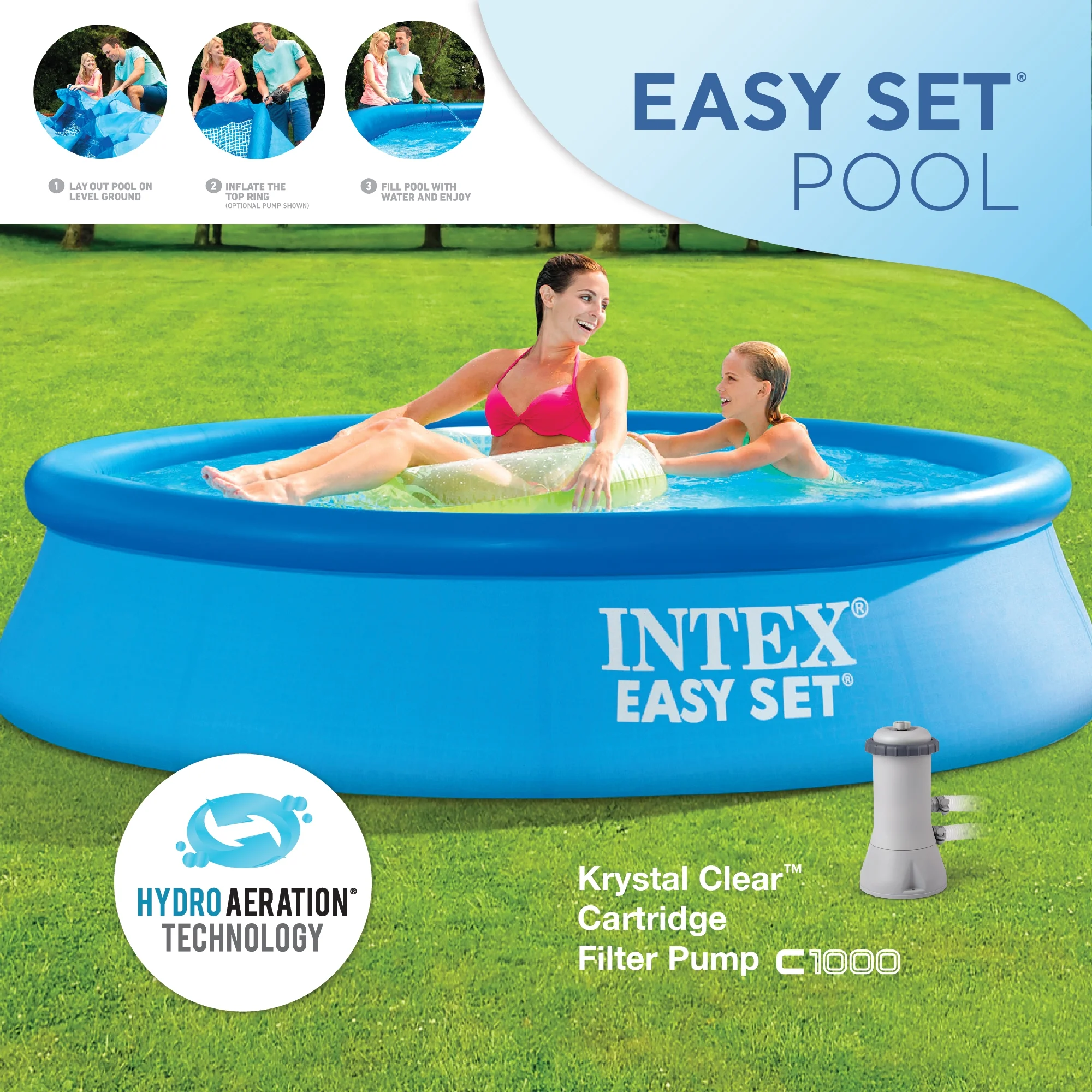 Intex 8056988 24 in. x 8 ft. Easy Inflatable Outdoor Family Swimming Pool, Blue - Womvr