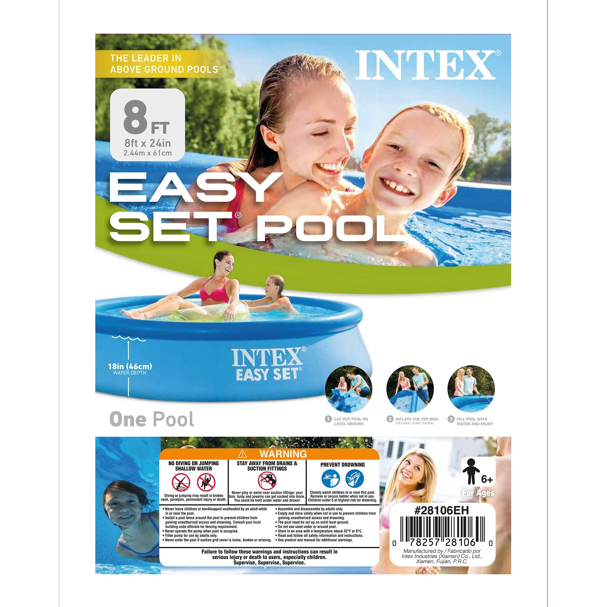 Intex 8056988 24 in. x 8 ft. Easy Inflatable Outdoor Family Swimming Pool, Blue - Womvr