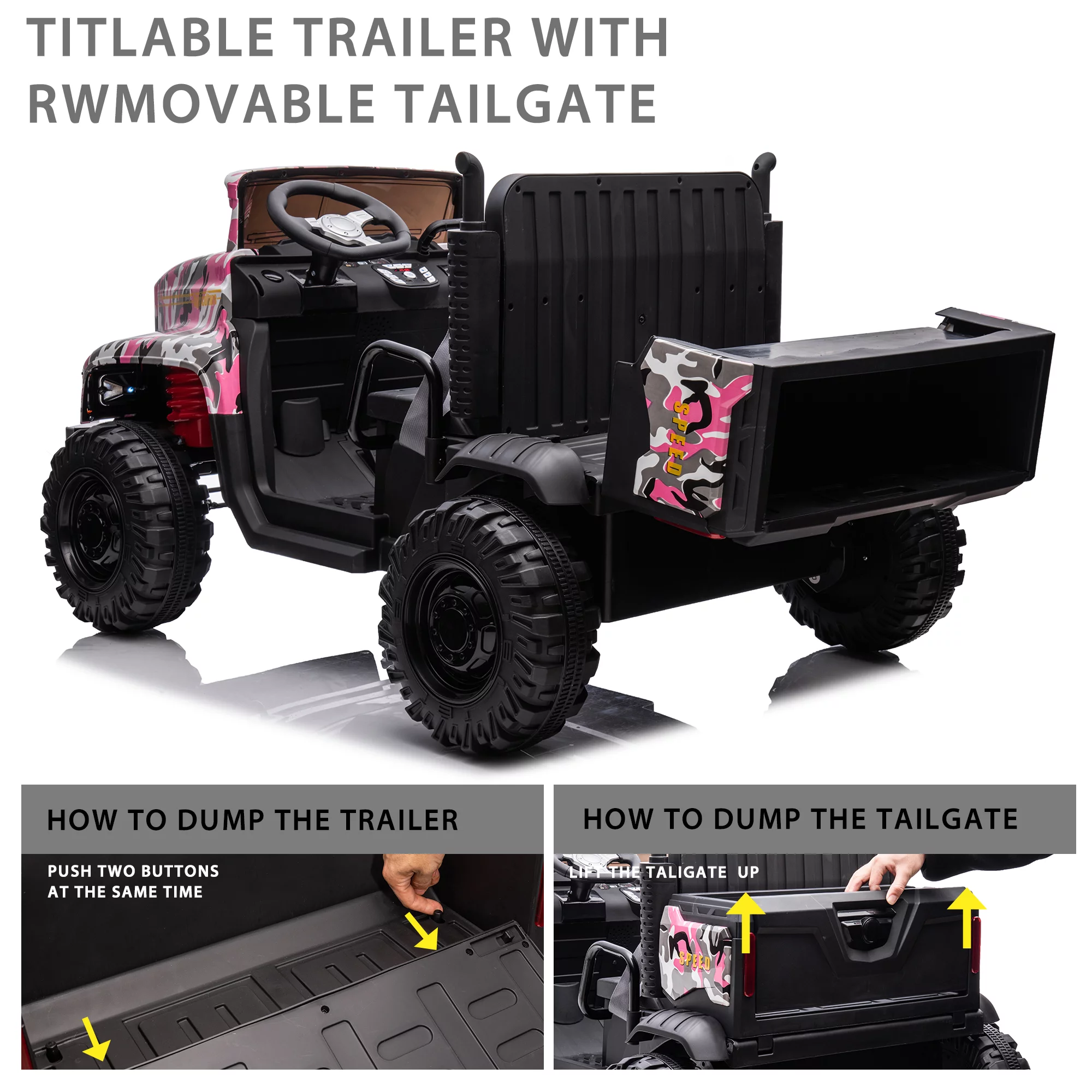 Hikiddo JC222 24V Ride on Toy, Kids Ride On Dump Truck 2 Seater with Remote - Womvr
