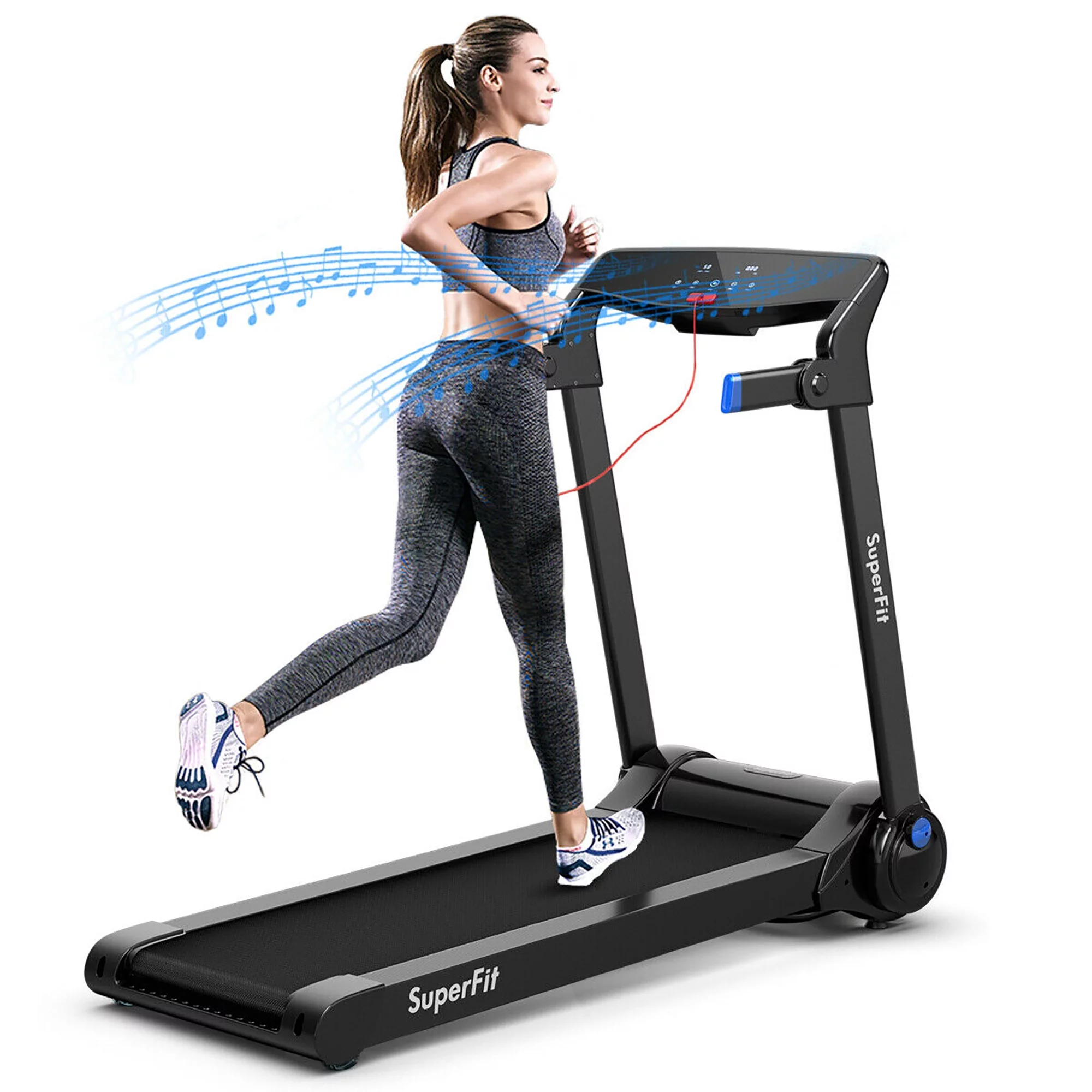 SuperFit 3HP Folding Electric Treadmill Running Machine w/ Speaker Red - Womvr