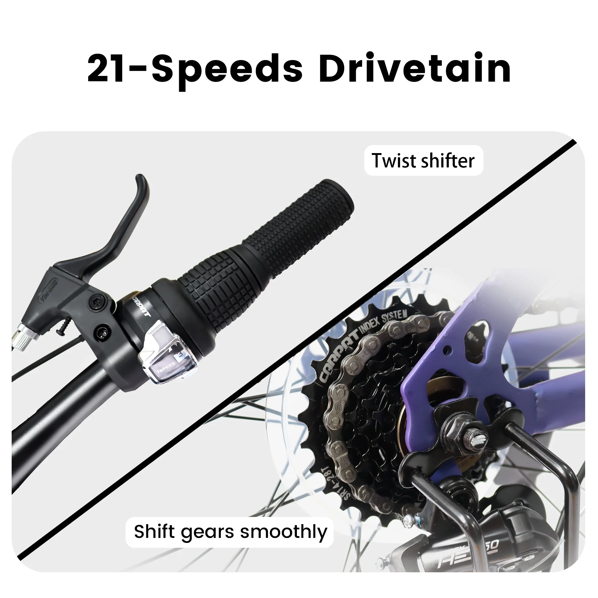 FFOMO 26 inch Mountain Bike, 21-Speed, U Brakes Commuter Bike, Thumb Shifter Front Fork Bicycles - Purple - Womvr