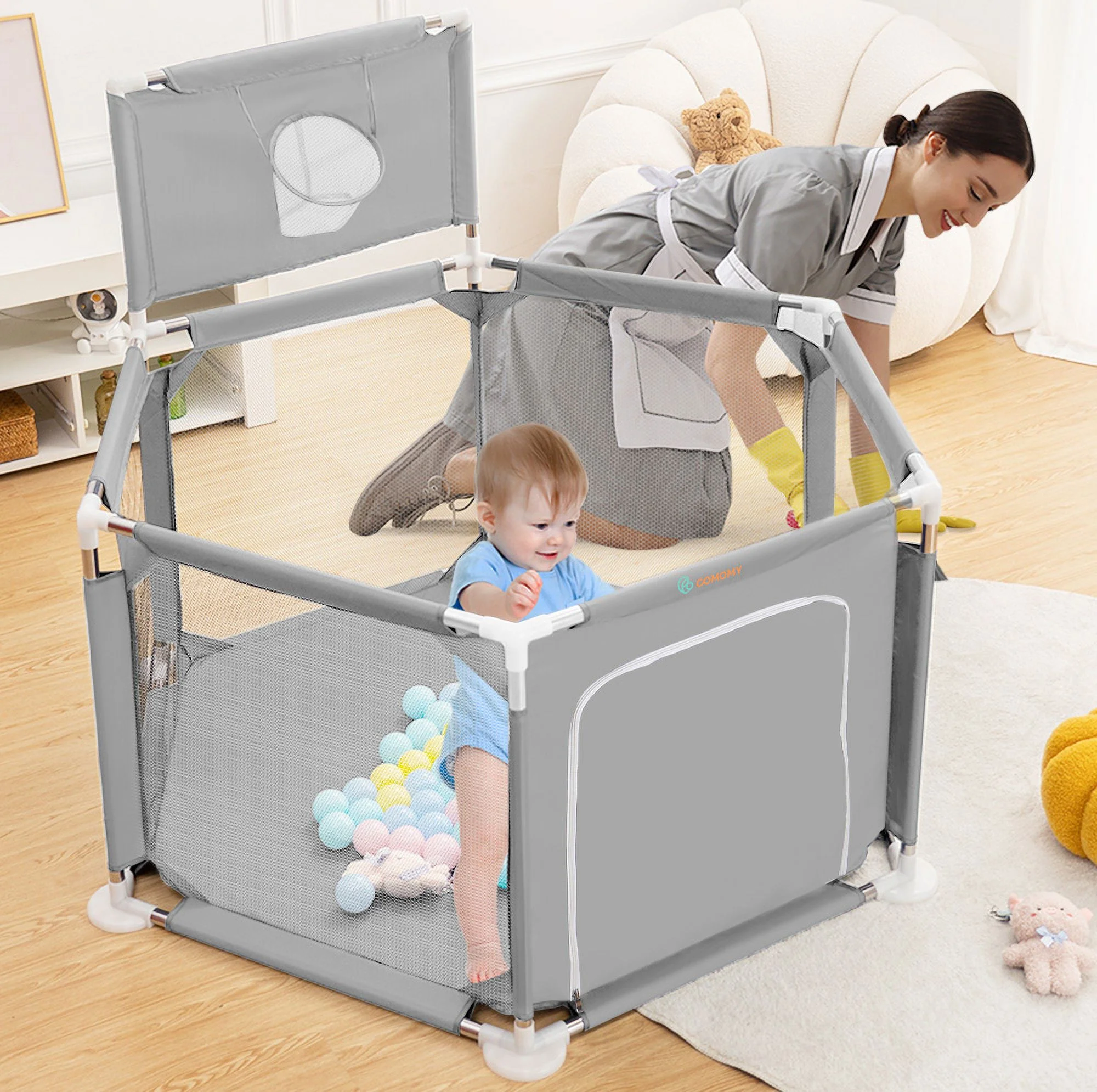 Baby Playpen, Baby Play Yard, Baby Fences Christmas Gifts Space Saving Baby Bodyguard, Blue - Womvr