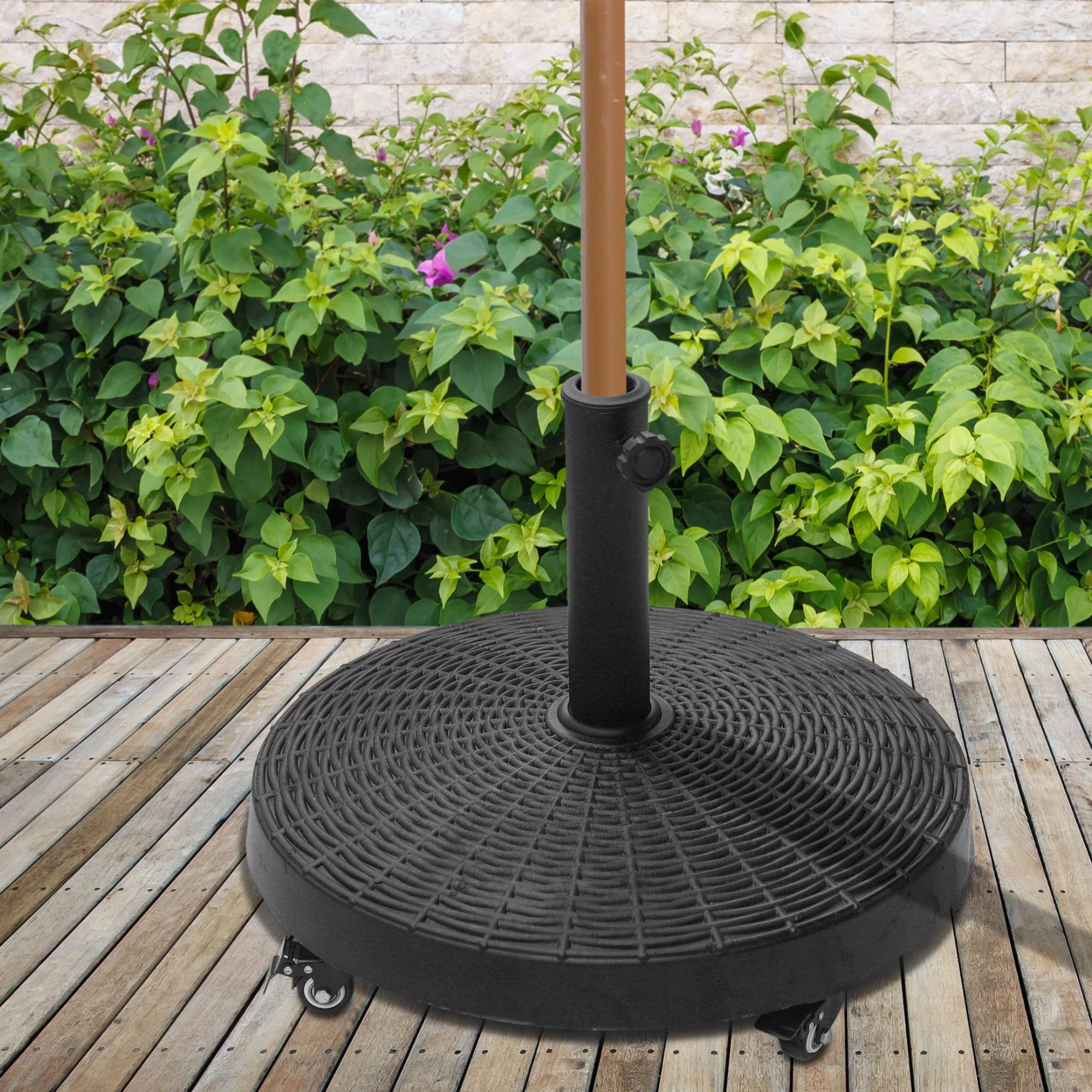 Outsunny 50 lbs. Umbrella Base, Heavy Duty Umbrella Stand, Black - Womvr