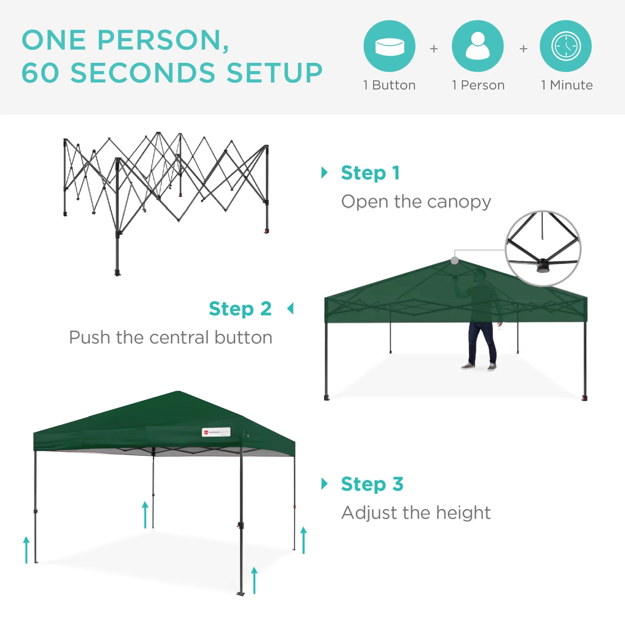 Best Choice Products 10x10ft Easy Setup Pop Up Canopy w/ 1-Button Setup, Wheeled Case, 4 Weight Bags - Cerulean - Womvr