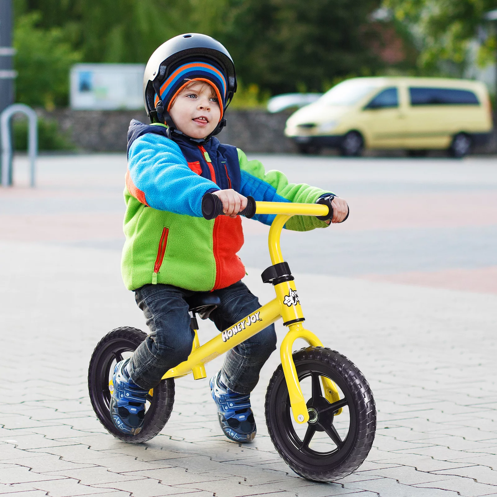 Infans Kids Balance Bike No Pedal Training Bicycle w/Adjustable Handlebar & Seat Yellow - Womvr
