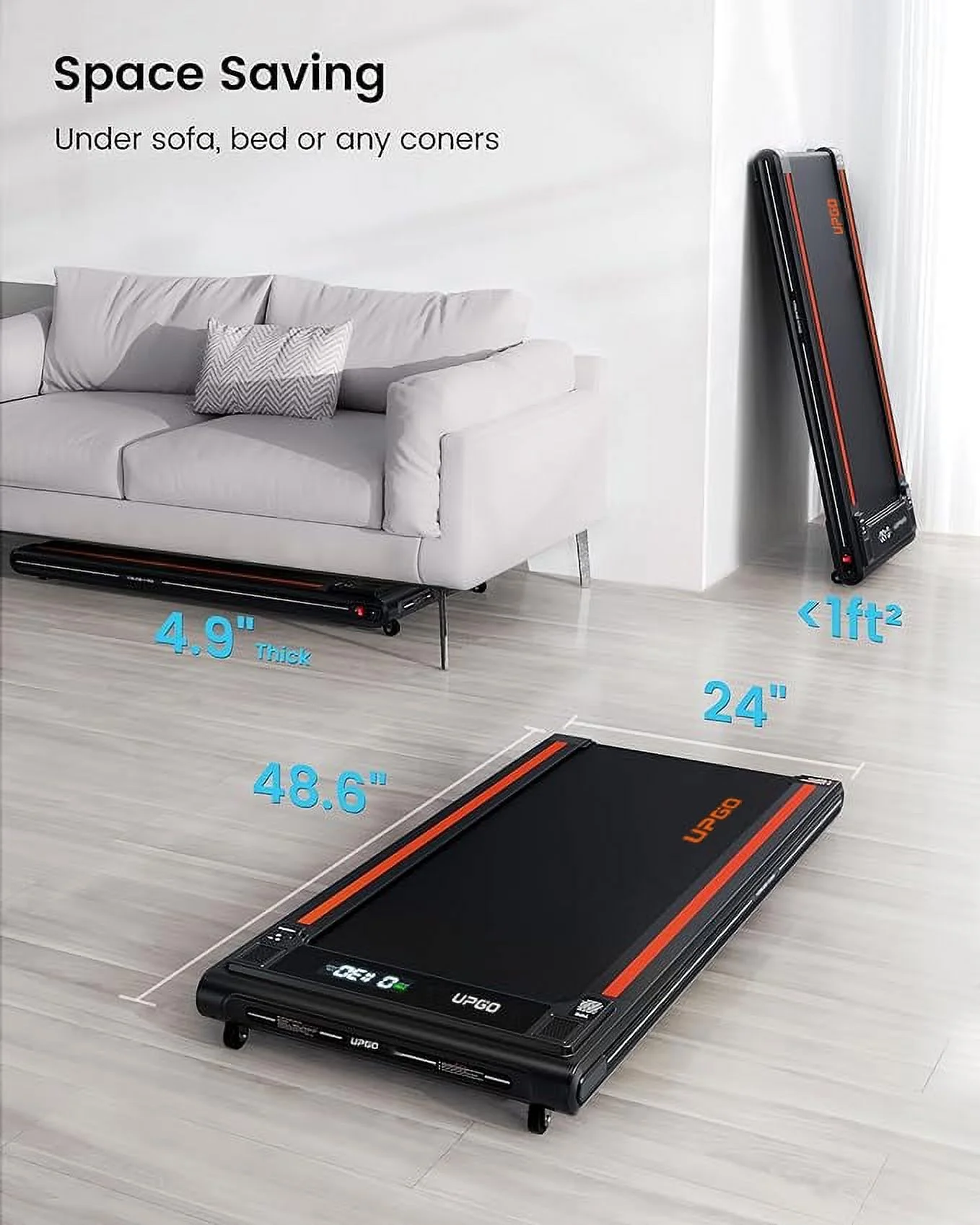 UPGO 2.5HP Walking Pad Under Desk Treadmill with Remote Control, Bluetooth and LED for Home/Office, Walking Jogging Machine with 265 lbs Weight Capacity - Womvr