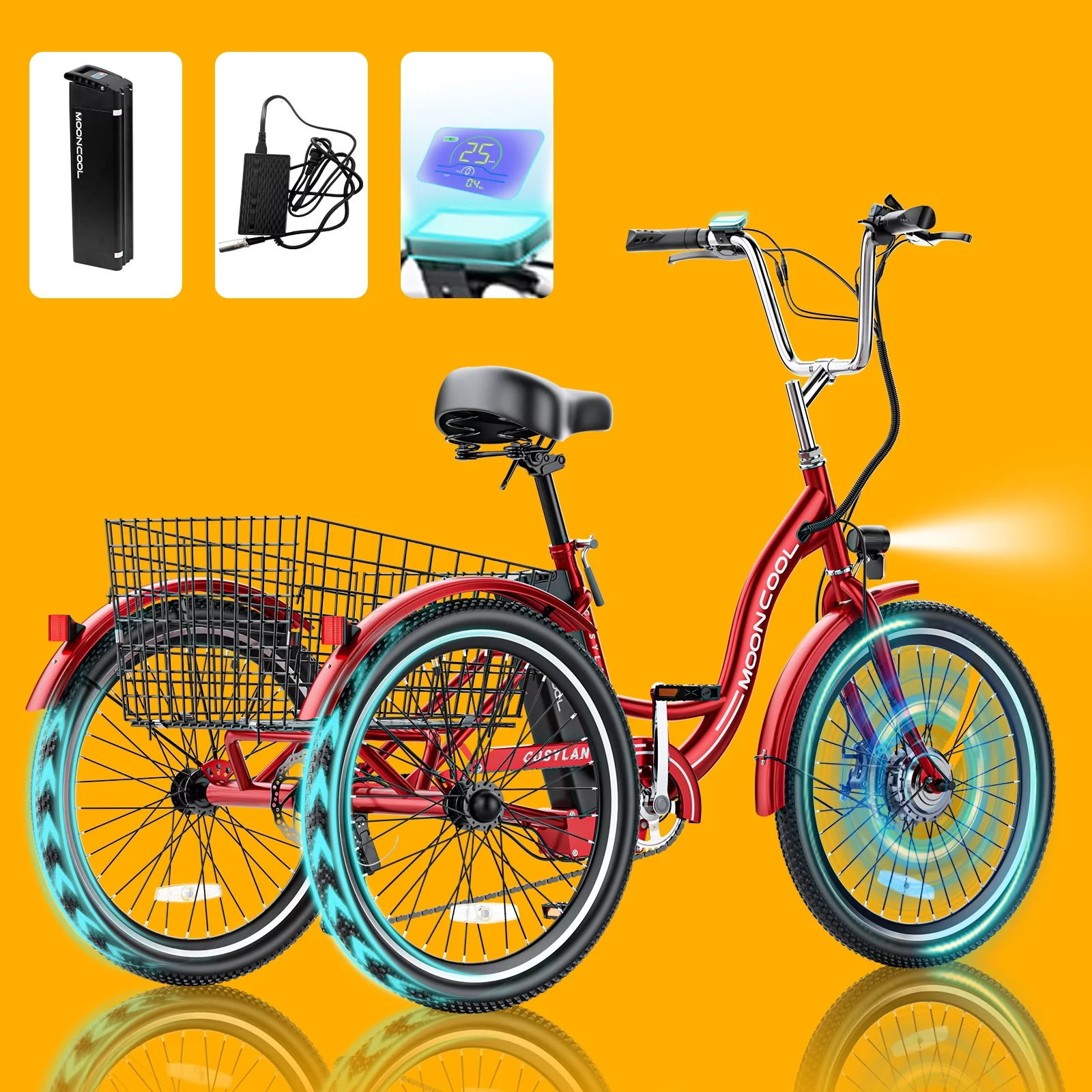 ABORON 350W Electric Trike, 7 Speed 24