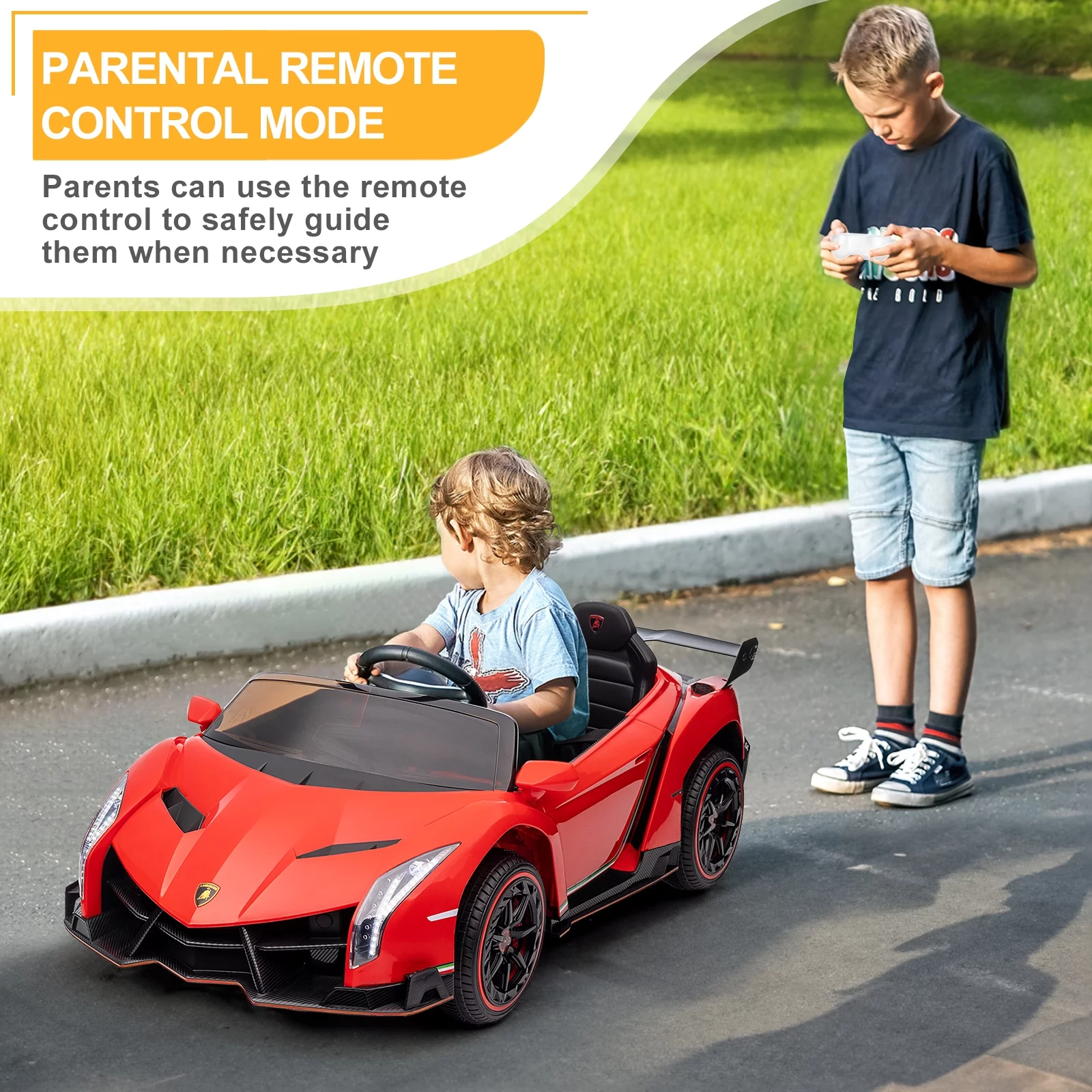 UBesGoo Electric Ride On Car 12V Licensed Lamborghini for Kids Girl, Parent Control, LED Headlights - Pink - Womvr